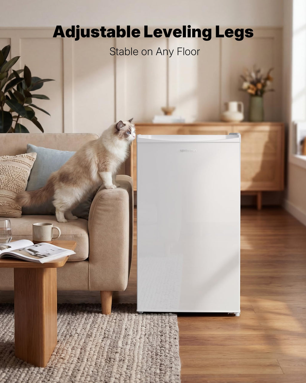 Upstreman 3.2 Cu.Ft Mini Fridge with Freezer, Quiet Efficient Small Fridge, Compact Refrigerator with Adjustable Thermostat, for Dorm, Bedroom, Office, Black-BR321