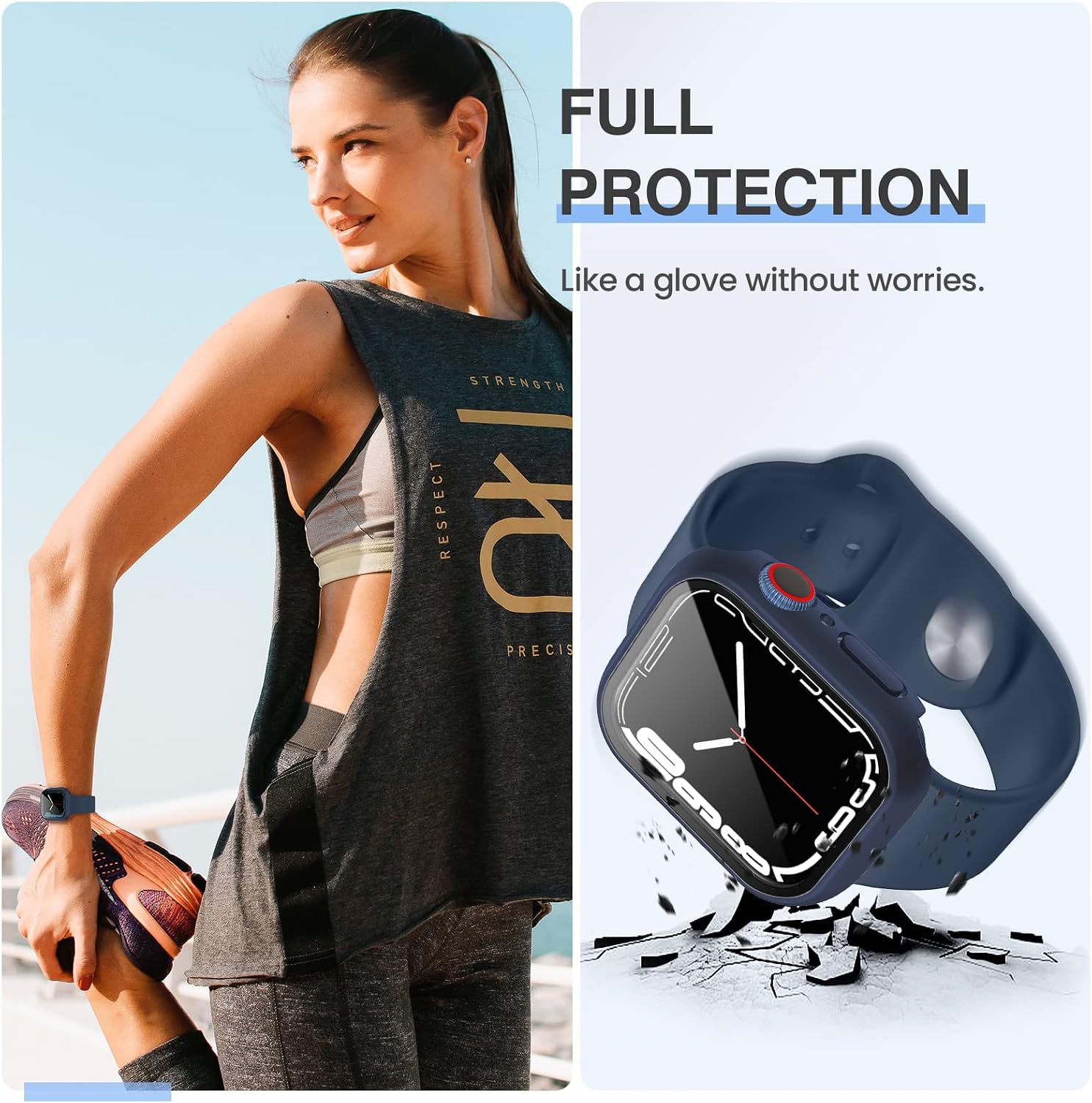 Tensea [3PCS for Apple Watch Screen Protector Case 41mm Series 9/8/7 Accessories, iWatch Protective Face Cover for Women Men, Tempered Glass Film Hard Bumper for iPhone Watch 41 mm