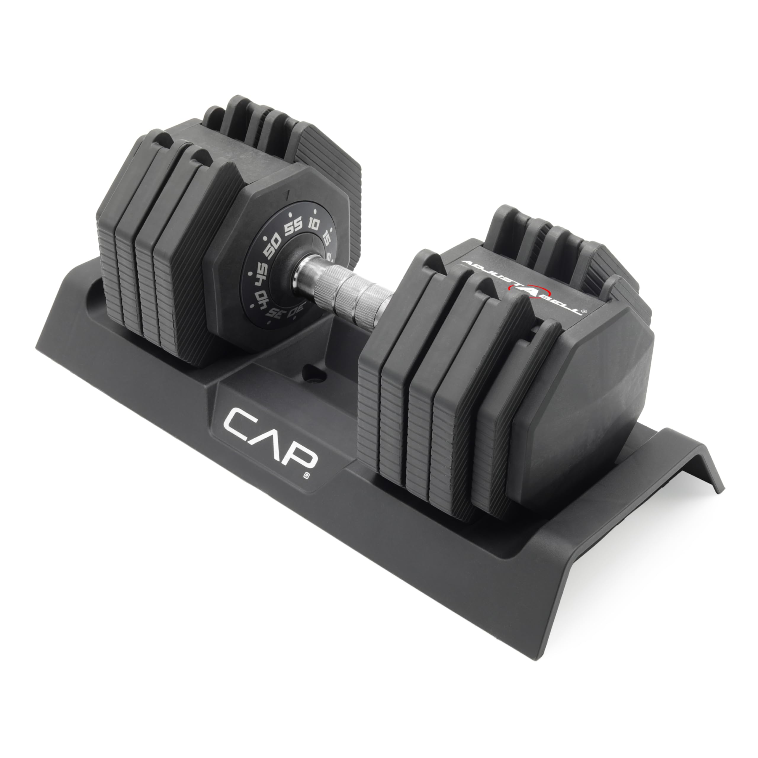 CAP ADJUSTABELL Adjustable Dumbbell Set, Premium Quick Select Adjustable Weights for Strength Training, Singles & Pairs, 12.5 LB, 25 LB & 55 LB, Round & Hex Dumbbells, Multiple Grip Handle Options