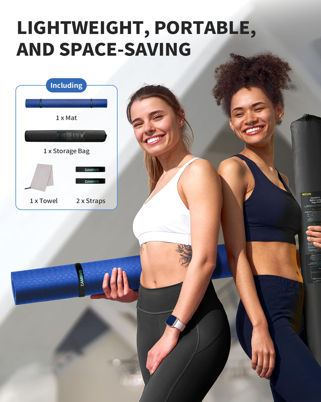 CAMBIVO Yoga Mat 72" x 48" Large Workout Mat for Home Gym Flooring | 6mm-12mm (0.24"-0.48") Extra Thick Exercise Mat for Apartment Fitness | High-Density TPE Cushioning for Joint Protection
