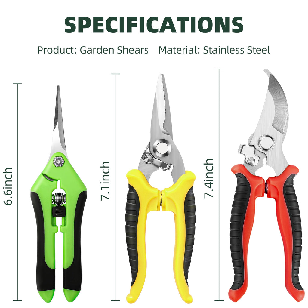 EWPJDK 3 Pack Garden Pruning Shears, Stainless Steel Shears, Gardening Shears, Scissors, Garden Clippers, Pruning Snips, Pruning Shears for Gardening Tools