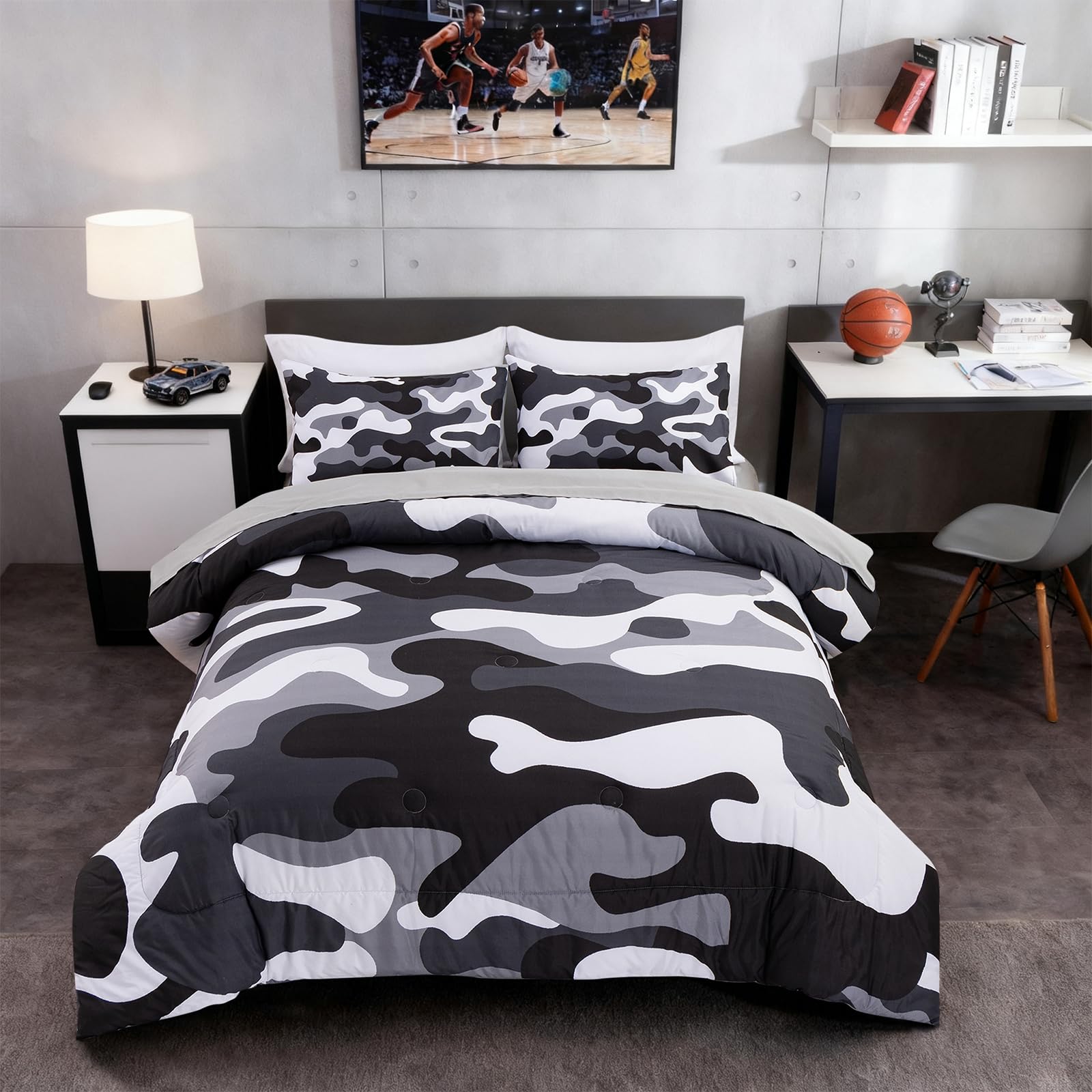Holawakaka Twin Size Camouflage Bedding Comforter Set with Sheets, Boys Girls Men Camo Bed in A Bag 5 Pieces,Kids Teens Dorm Bed Sets Neutral Farmhouse Lodge Cabin Army Bedspread (Red, Twin)