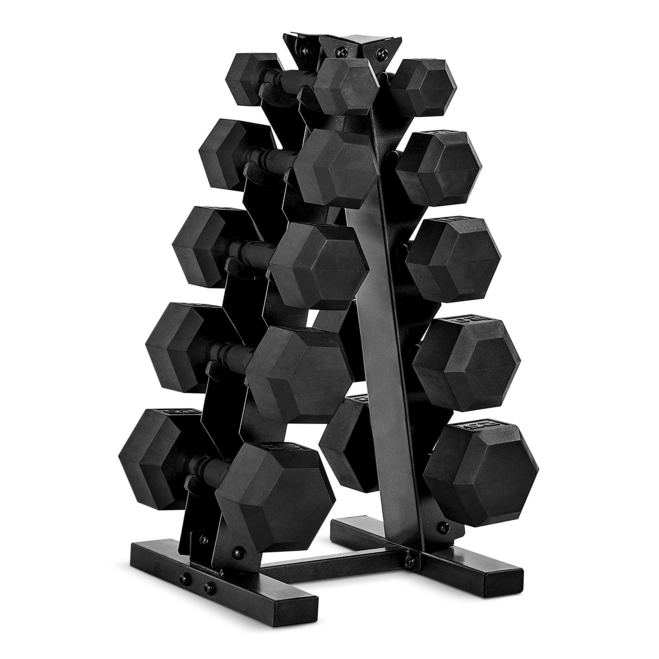 CAP Rubber Coated Hex Dumbbell Set with Storage Rack | 100–210 lb Options, Space-Saving Vertical Compact Storage for Home Gym Strength Training