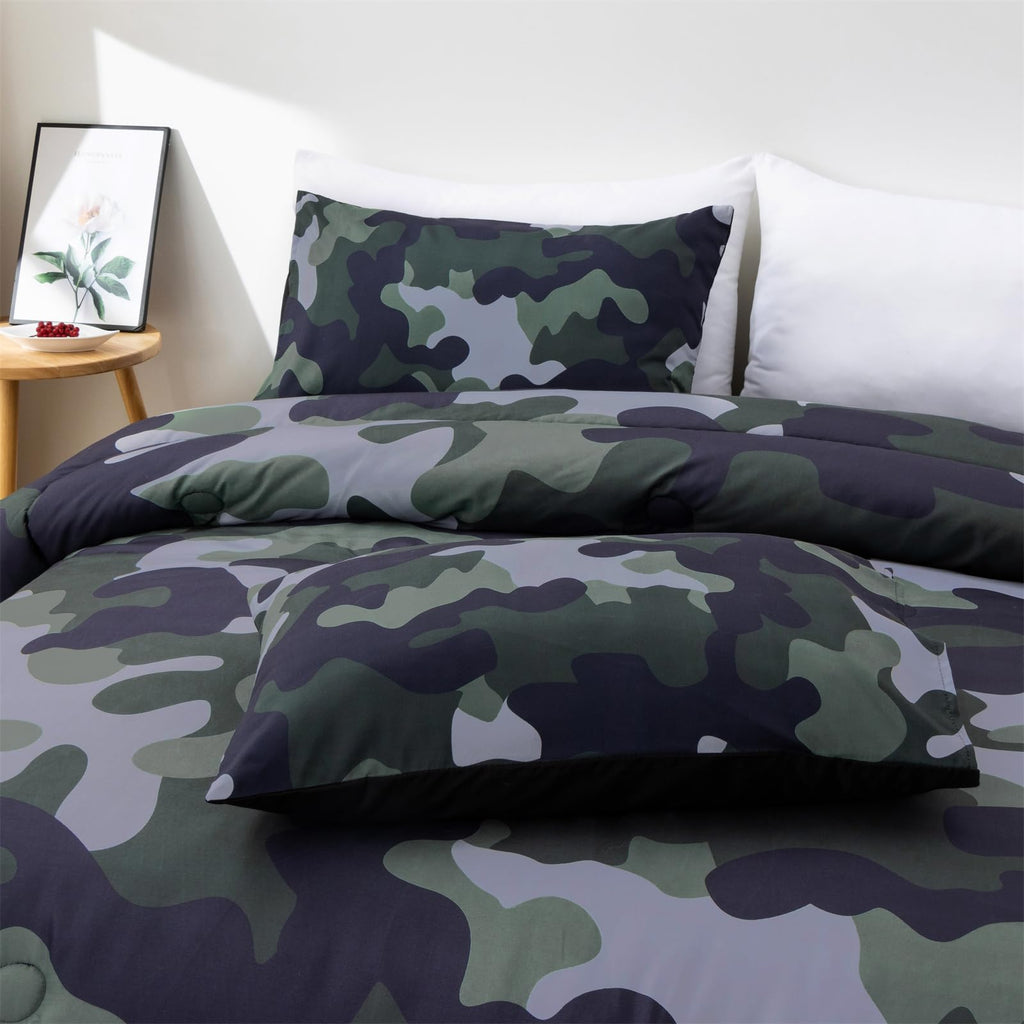 Holawakaka Twin Size Camouflage Bedding Comforter Set with Sheets, Boys Girls Men Camo Bed in A Bag 5 Pieces,Kids Teens Dorm Bed Sets Neutral Farmhouse Lodge Cabin Army Bedspread (Red, Twin)