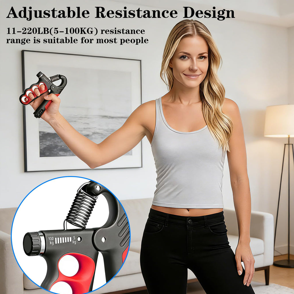 Hand Gripper Strengthener, 11-220LBs Adjustable Resistance Grip Strength Trainer with Counter, Forearm Exerciser for Injury Recovery and Muscle Building