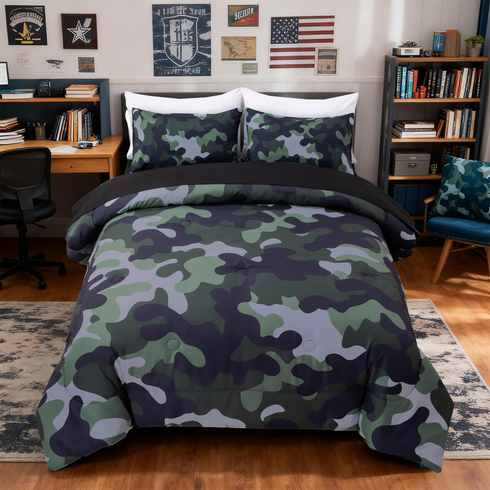 Holawakaka Twin Size Camouflage Bedding Comforter Set with Sheets, Boys Girls Men Camo Bed in A Bag 5 Pieces,Kids Teens Dorm Bed Sets Neutral Farmhouse Lodge Cabin Army Bedspread (Red, Twin)