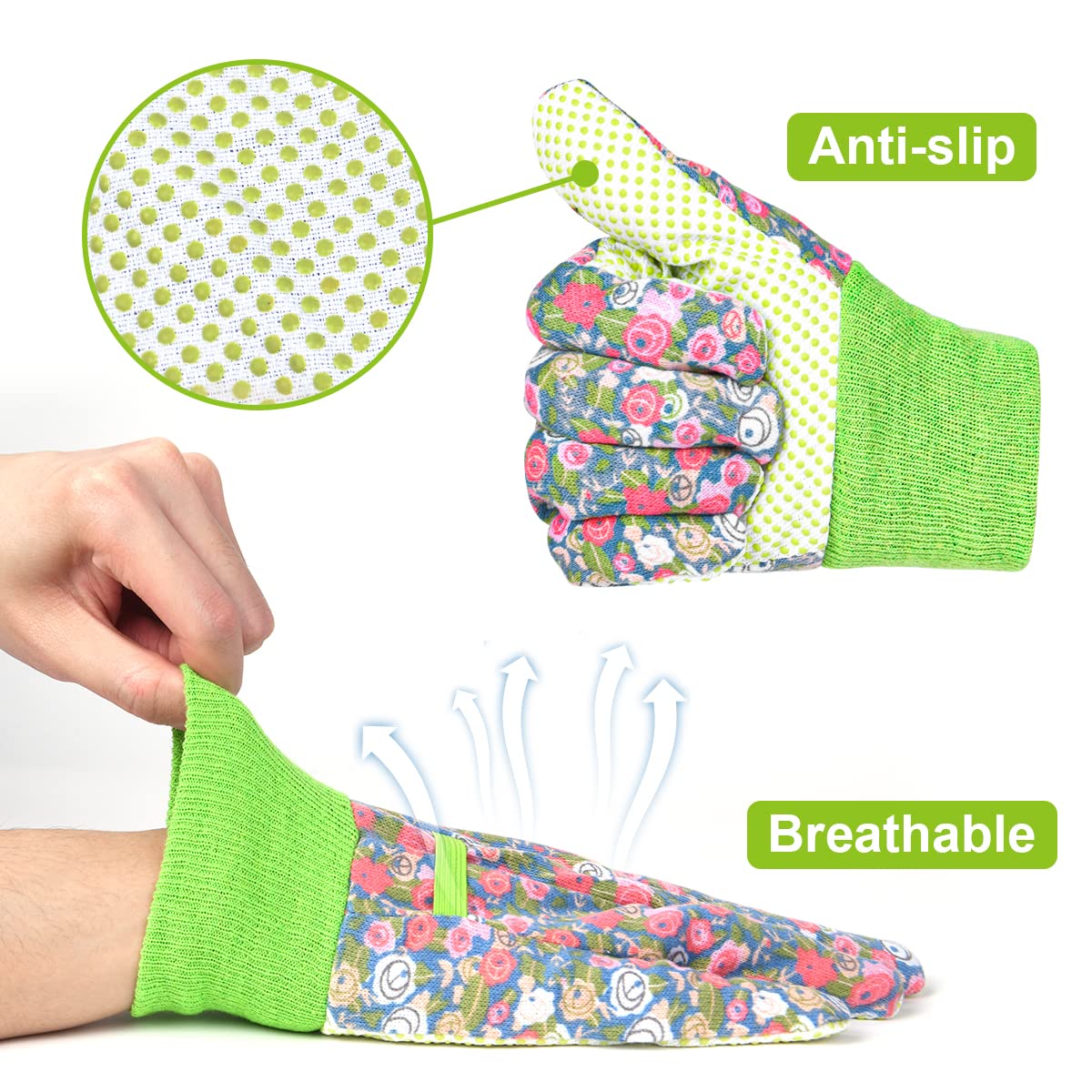 Ainiv Floral Gardening Gloves for Women/Ladies, Non-Slip Garden Work Gloves,Breathable Yard Work Glove Light Working Gloves