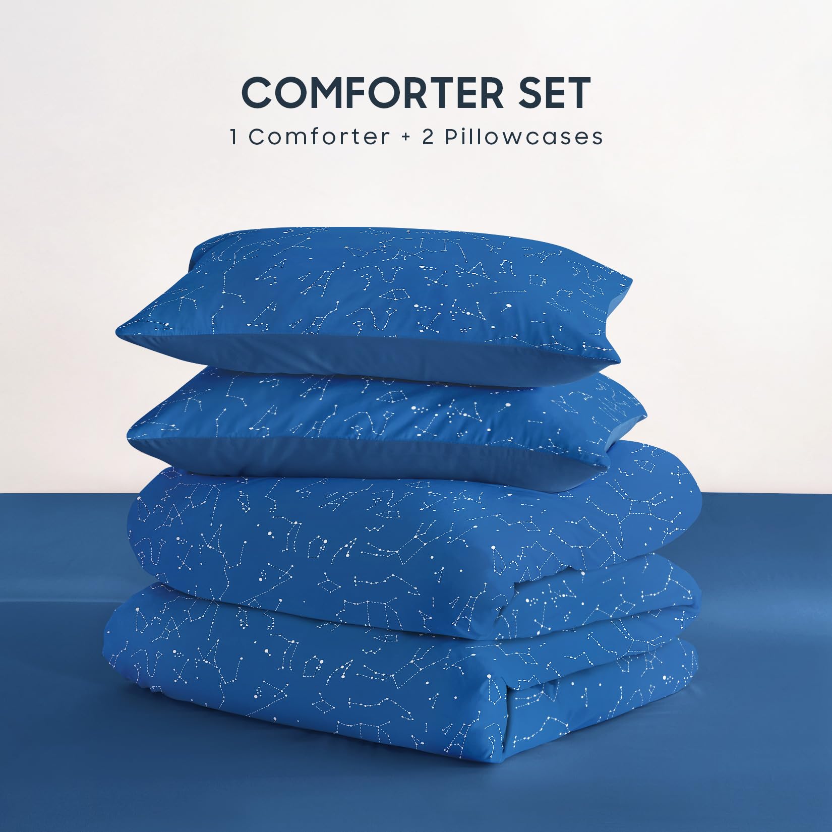 Wake In Cloud - Constellation Comforter Set, Celestial Space Star Galaxy Astrology, Soft Lightweight Bedding for Teen Kids Boys Girls, 3 Pieces, Navy Blue, Twin/Twin XL Size