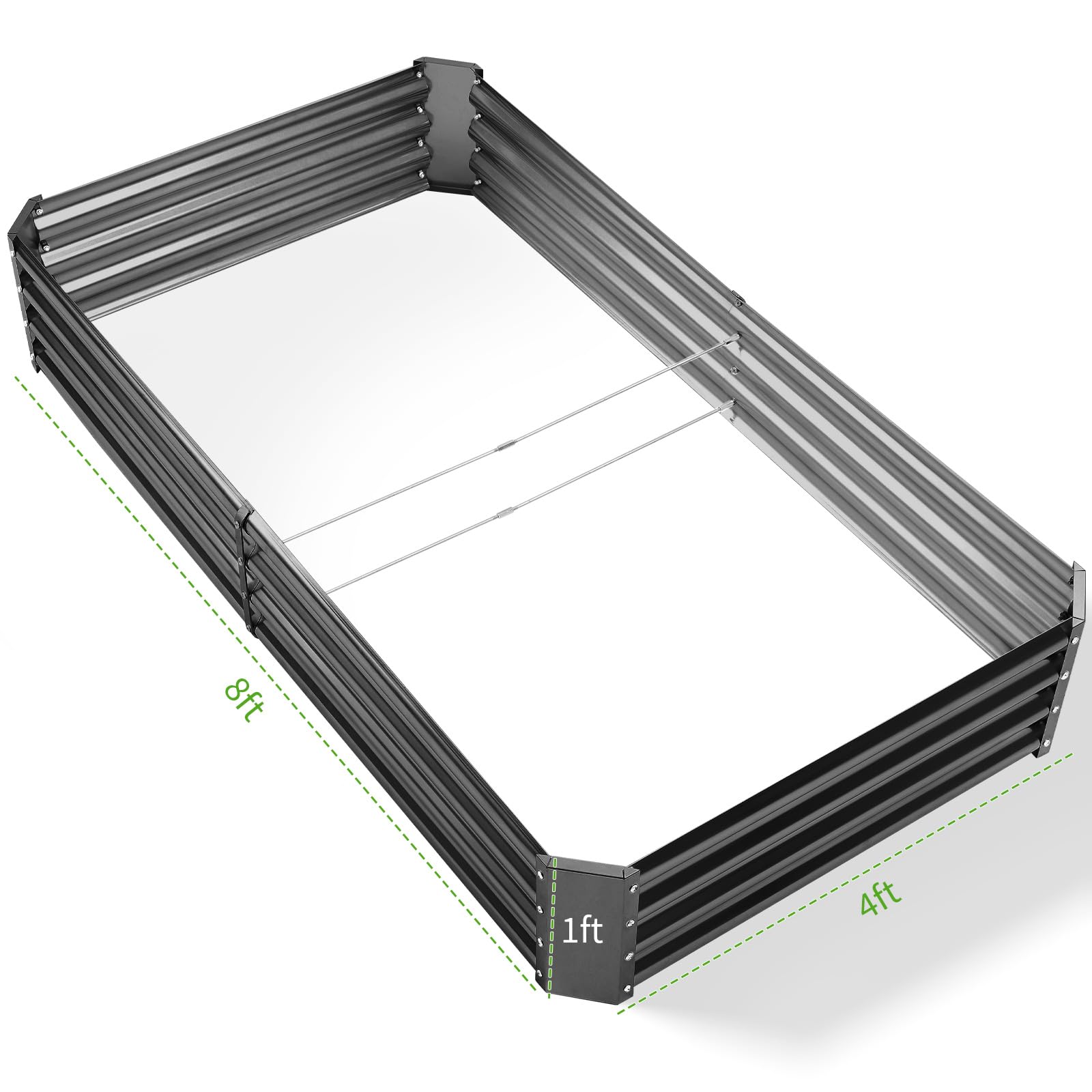 Land Guard 3 Pack 8×4×1ft Galvanized Metal Raised Garden Bed, Metal Planter Kit Box Outdoor for Deep-Rooted Vegetables, Flowers, Green and Herbs, Silver