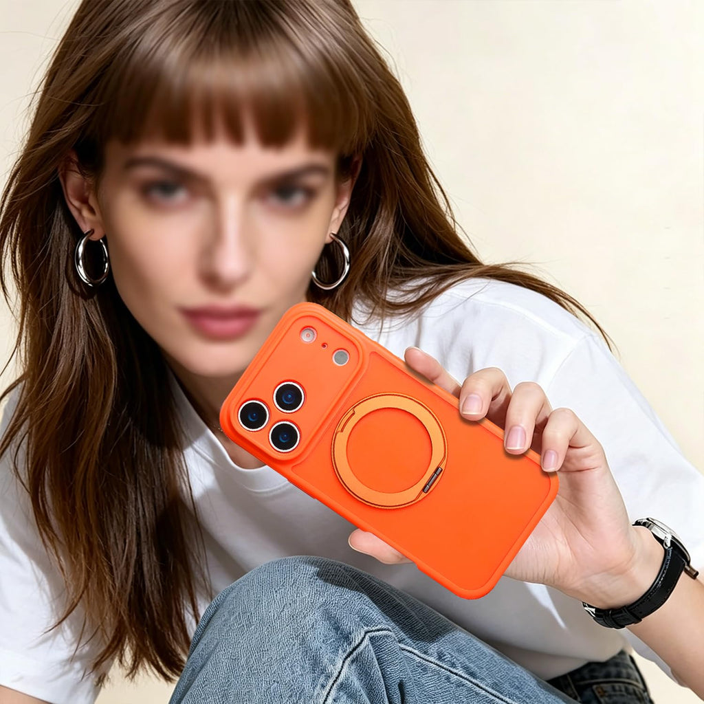 for iPhone 17 Pro Max Case Compatible with MagSafe Full-Body Magnetic Phone Case with Built-in Tempered Glass Screen Protector& Stand for iPhone17 Pro Max Cover, Orange