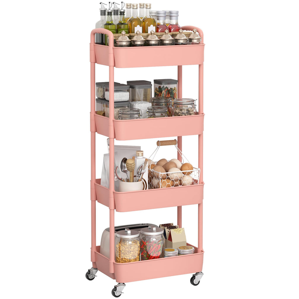 Sywhitta 3-Tier Plastic Rolling Utility Cart with Handle, Multi-Functional Storage Trolley for Office, Living Room, Kitchen, Movable Storage Organizer with Wheels, Black