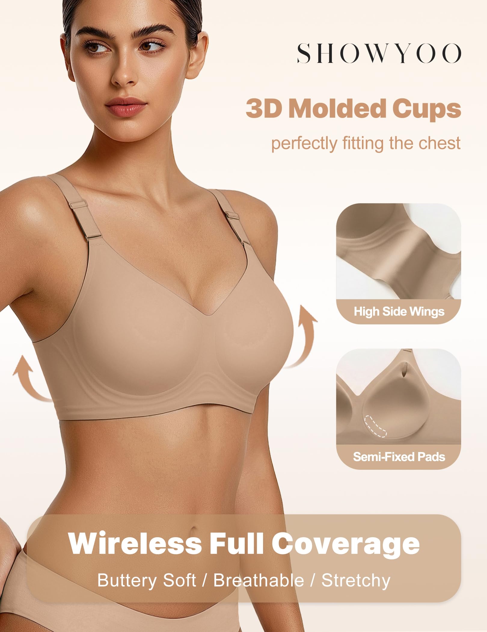 Jelly Bras for Women Wireless Push Up Bra V Neck Seamless Full Coverage Bralette No Underwire Comfy Everyday Bra
