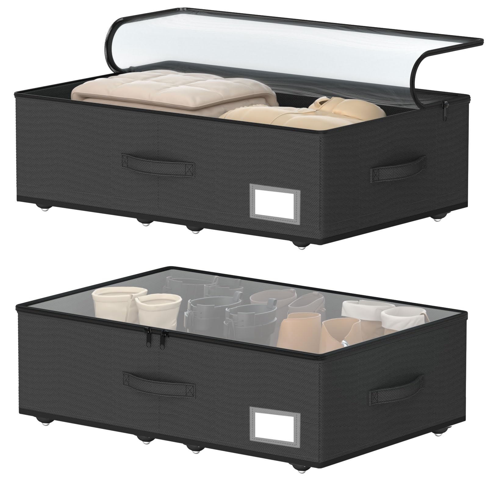 EE-RoomWorld Under Bed Storage with Wheels, No Assemble Required 10 inches height Under Bed Storage bins,Large capacity Rolling Underbed Shoe Storage containers，dorm underbed storage drawers