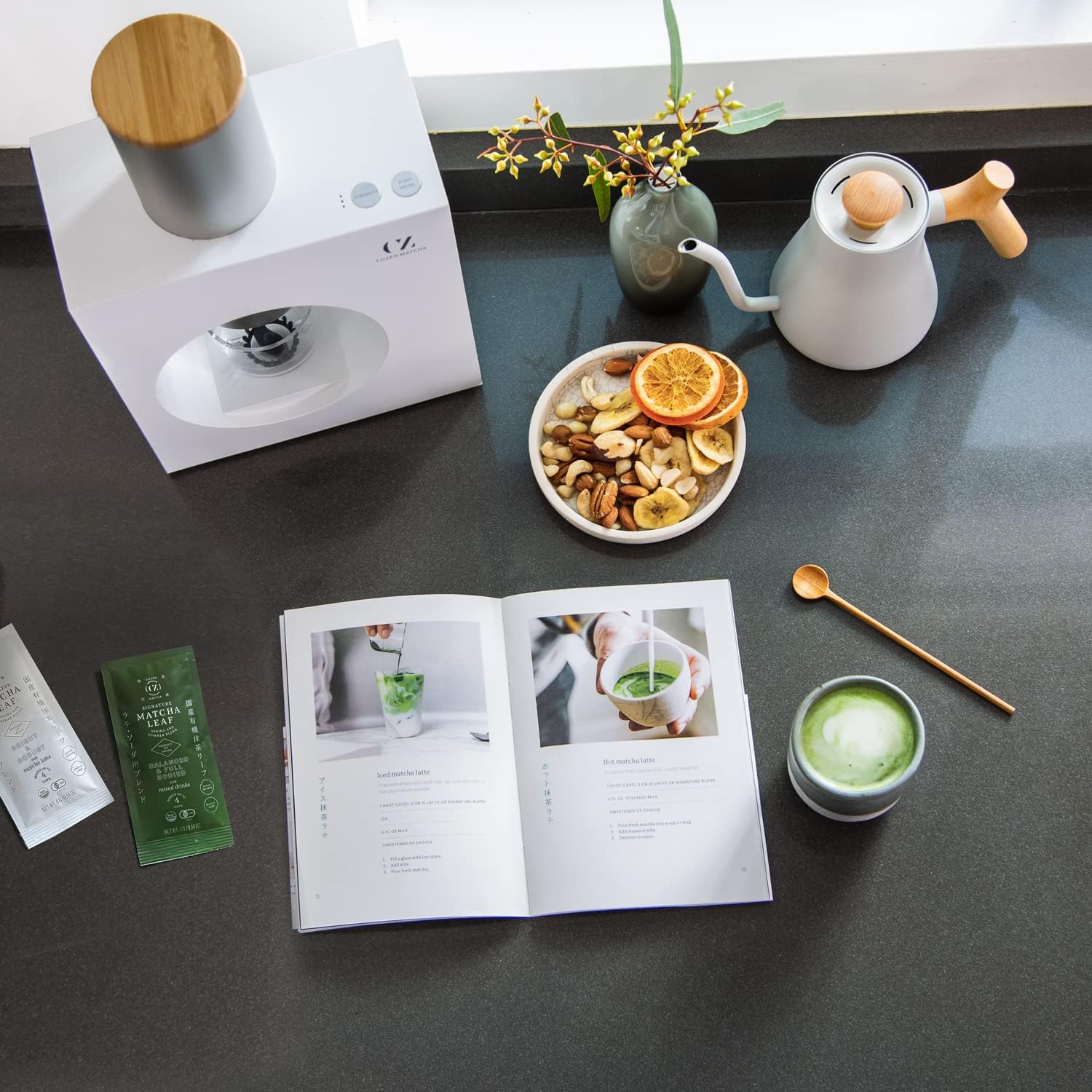Matcha Maker Starter Kit, an Innovative At-home Matcha Machine that Produces Freshly Ground Matcha from Organic Shade-grown Japanese Tea Leaves (White)