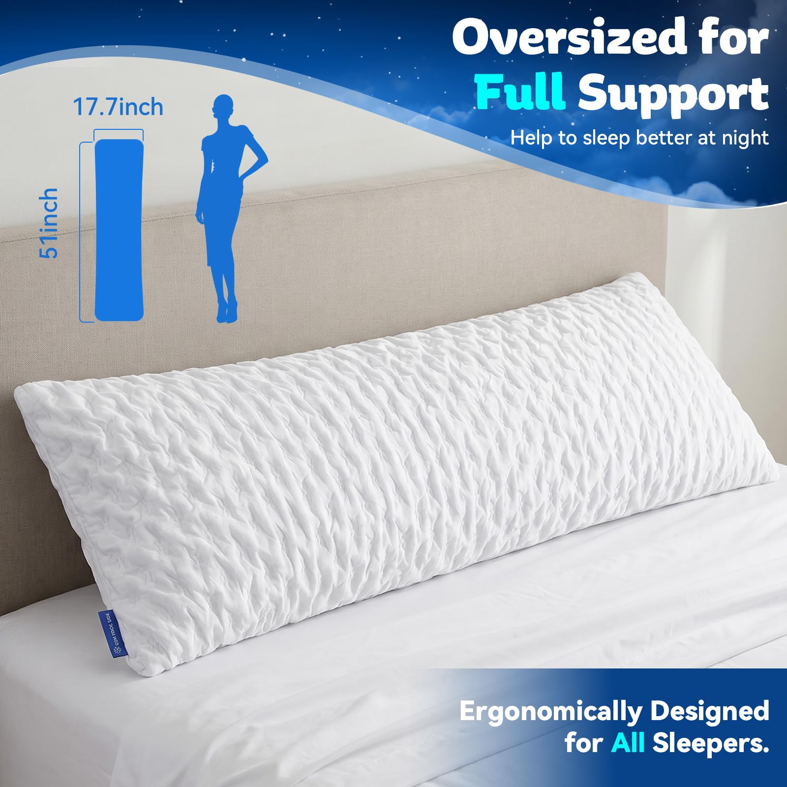 KUCEY Cooling Side Sleeper Pillow for Neck and Shoulder Pain, Luxury Shredded Memory Foam Curved Bed Pillows for Sleeping Set of 1- Adjustable Queen Size- Washable Cover Crescent White