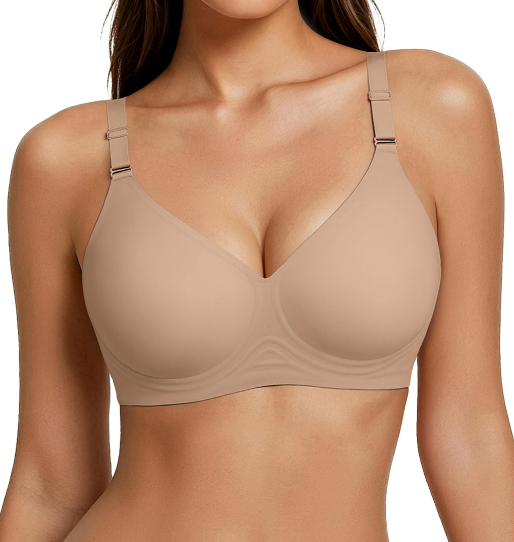 Jelly Bras for Women Wireless Push Up Bra V Neck Seamless Full Coverage Bralette No Underwire Comfy Everyday Bra