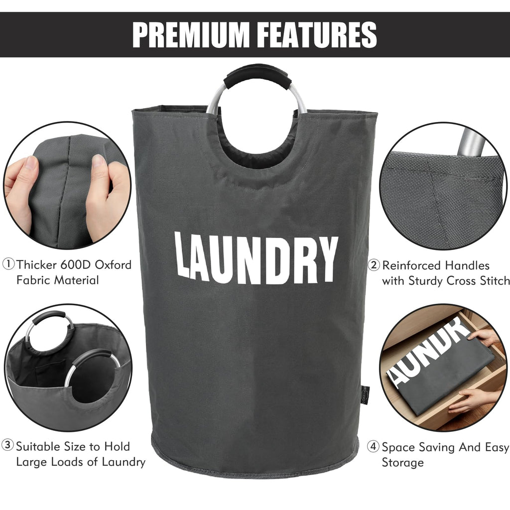 DOKEHOM 90L Large Laundry Basket, Collapsible Laundry Bag, Black | Freestanding tall clothes hamper & foldable washing bin. High-capacity clothes storage basket with durable sturdy handles