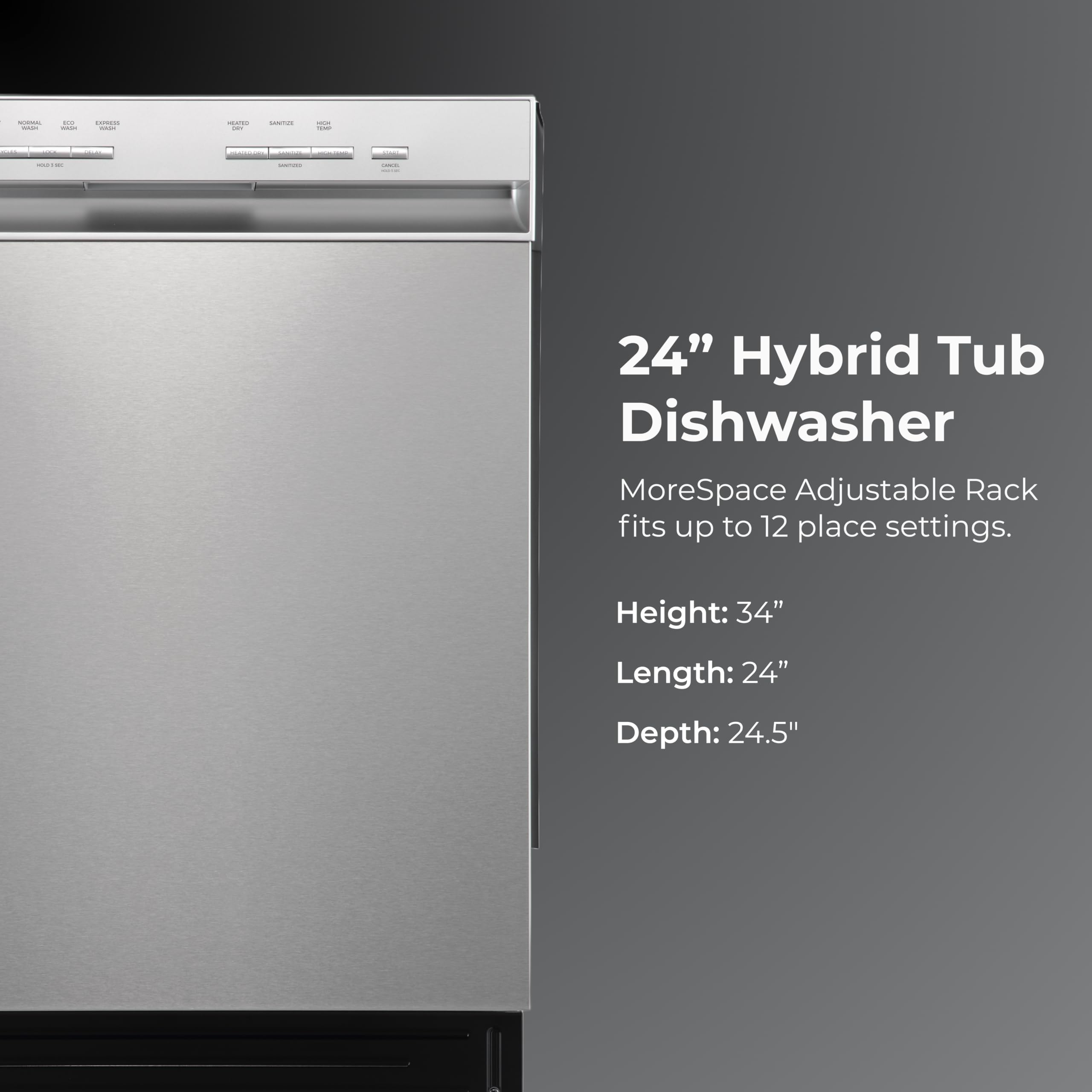 Kenmore 24" Hybrid Tub Dishwasher - Black | 54 DBA - MoreSpace Adjustable Rack, UltraWash, High Temp & SmartWash - 12 Place Settings - ENERGY STAR Certified