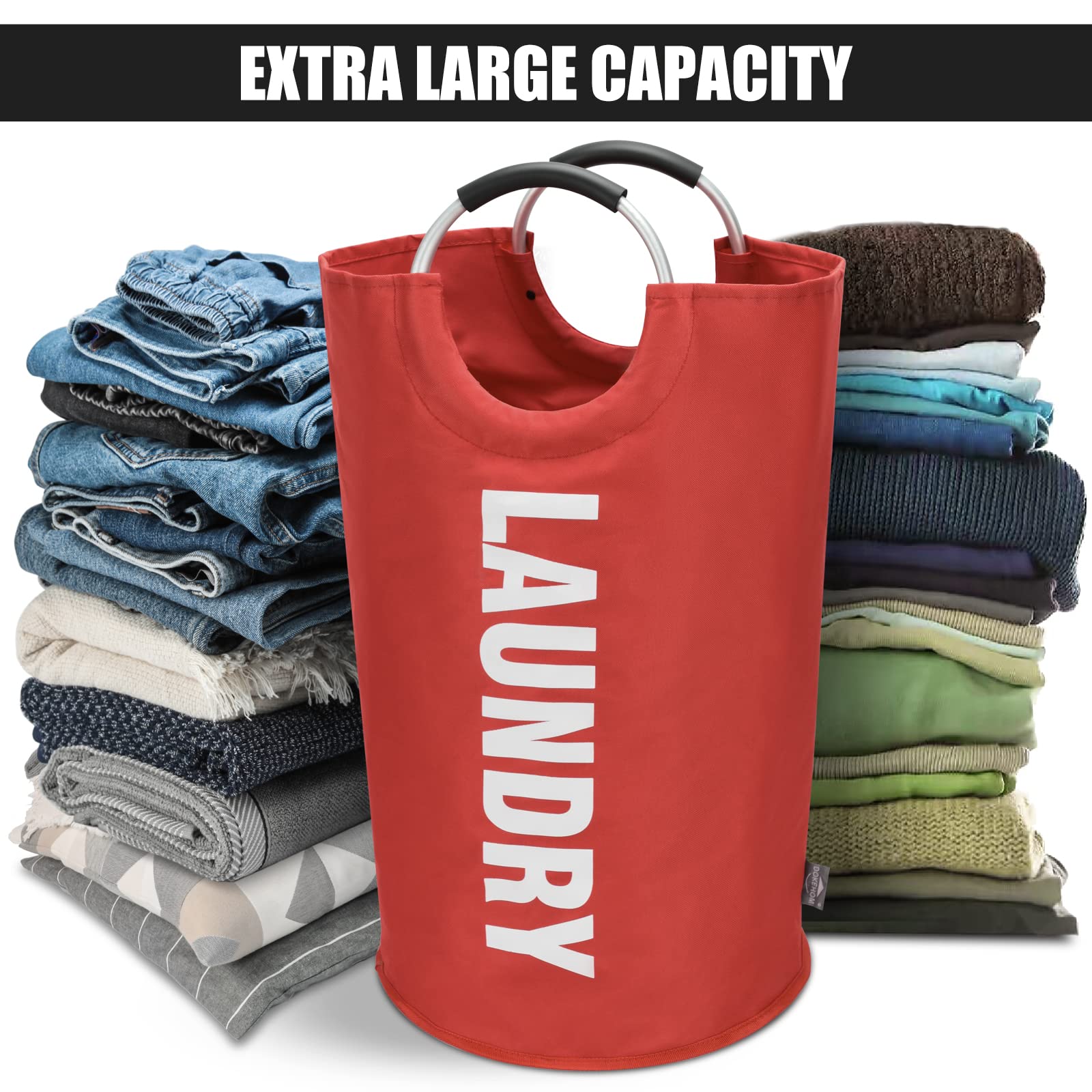 DOKEHOM 90L Large Laundry Basket, Collapsible Laundry Bag, Black | Freestanding tall clothes hamper & foldable washing bin. High-capacity clothes storage basket with durable sturdy handles