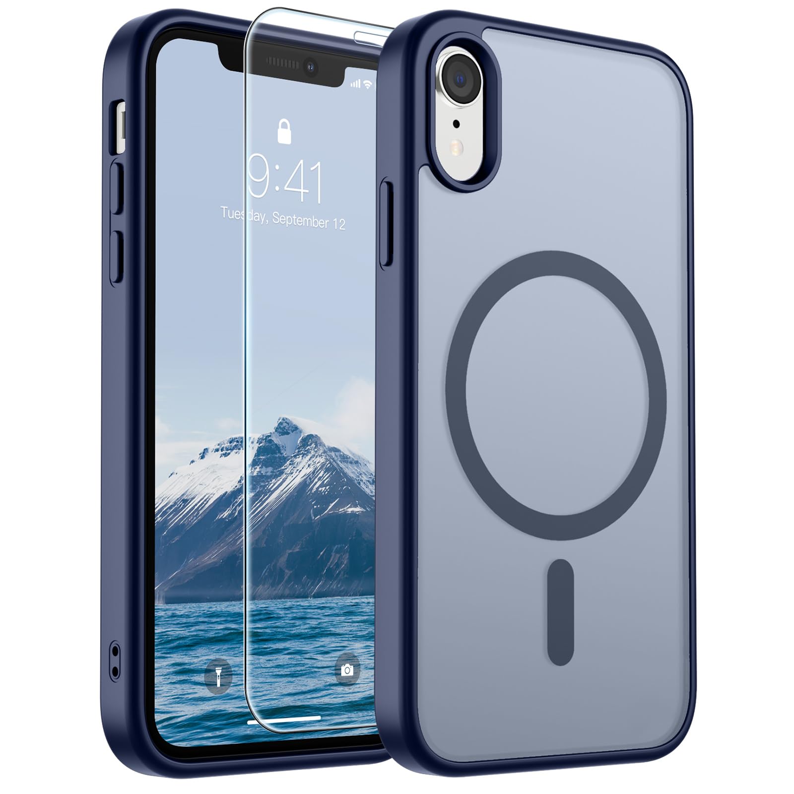 SUPFINE Magnetic for iPhone 17 Pro Max Case with Screen Protector (Compatible with MagSafe)(Military Grade Drop Protection) Translucent Matte Phone Cover,Dark Blue