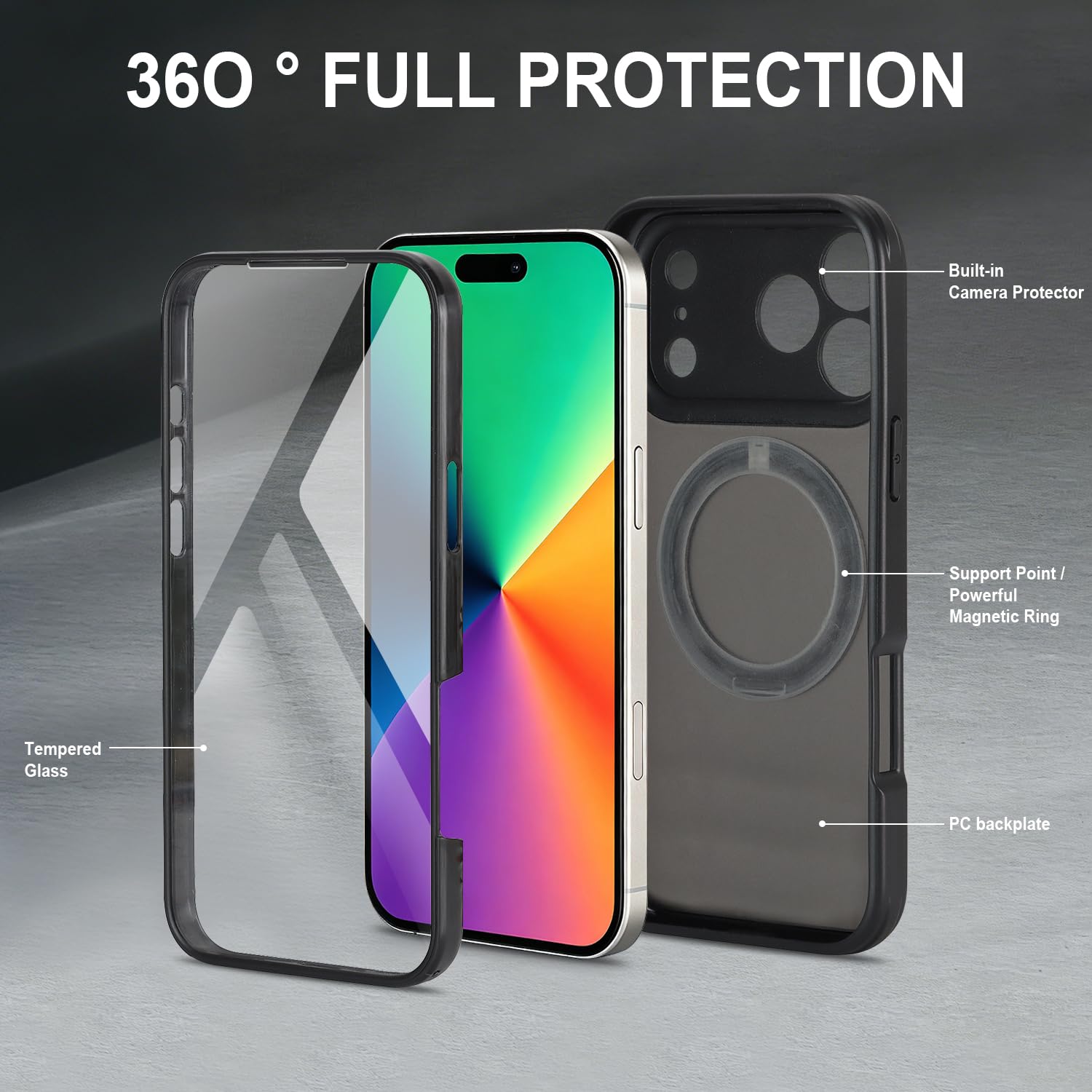 for iPhone 17 Pro Max Case Compatible with MagSafe Full-Body Magnetic Phone Case with Built-in Tempered Glass Screen Protector& Stand for iPhone17 Pro Max Cover, Orange