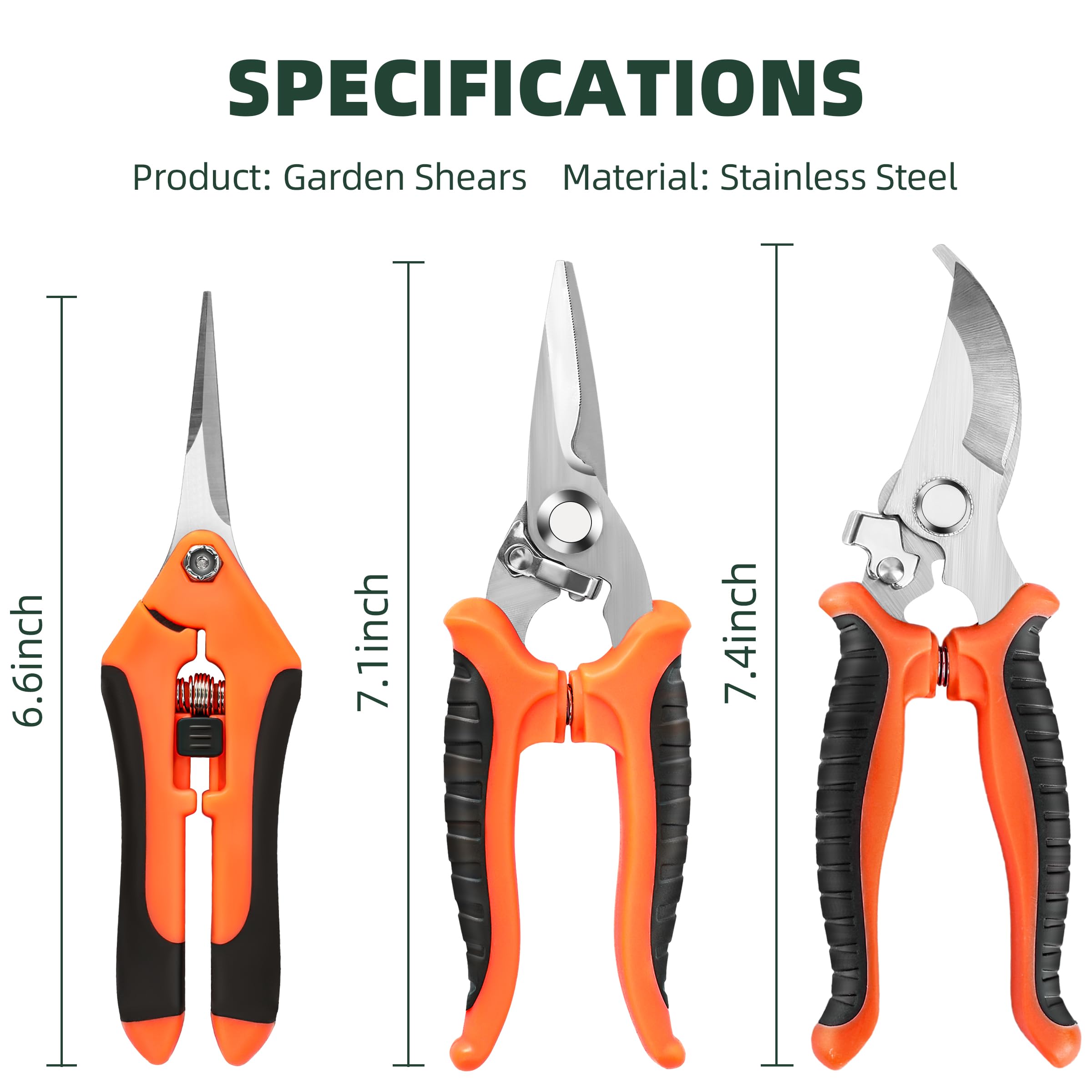EWPJDK 3 Pack Garden Pruning Shears, Stainless Steel Shears, Gardening Shears, Scissors, Garden Clippers, Pruning Snips, Pruning Shears for Gardening Tools