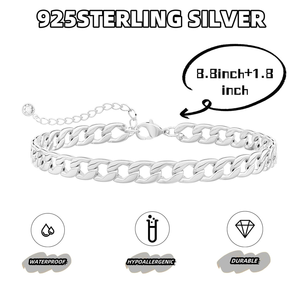Gold Ankle Bracelets for Women Waterproof - Dainty Gold Anklets Trendy Layered 14K Gold/Silver Plated Stackable Chunky Cuban Link Chian Anklet Bracelet Set for Women Non Tarnish Beach Jewelry Gift