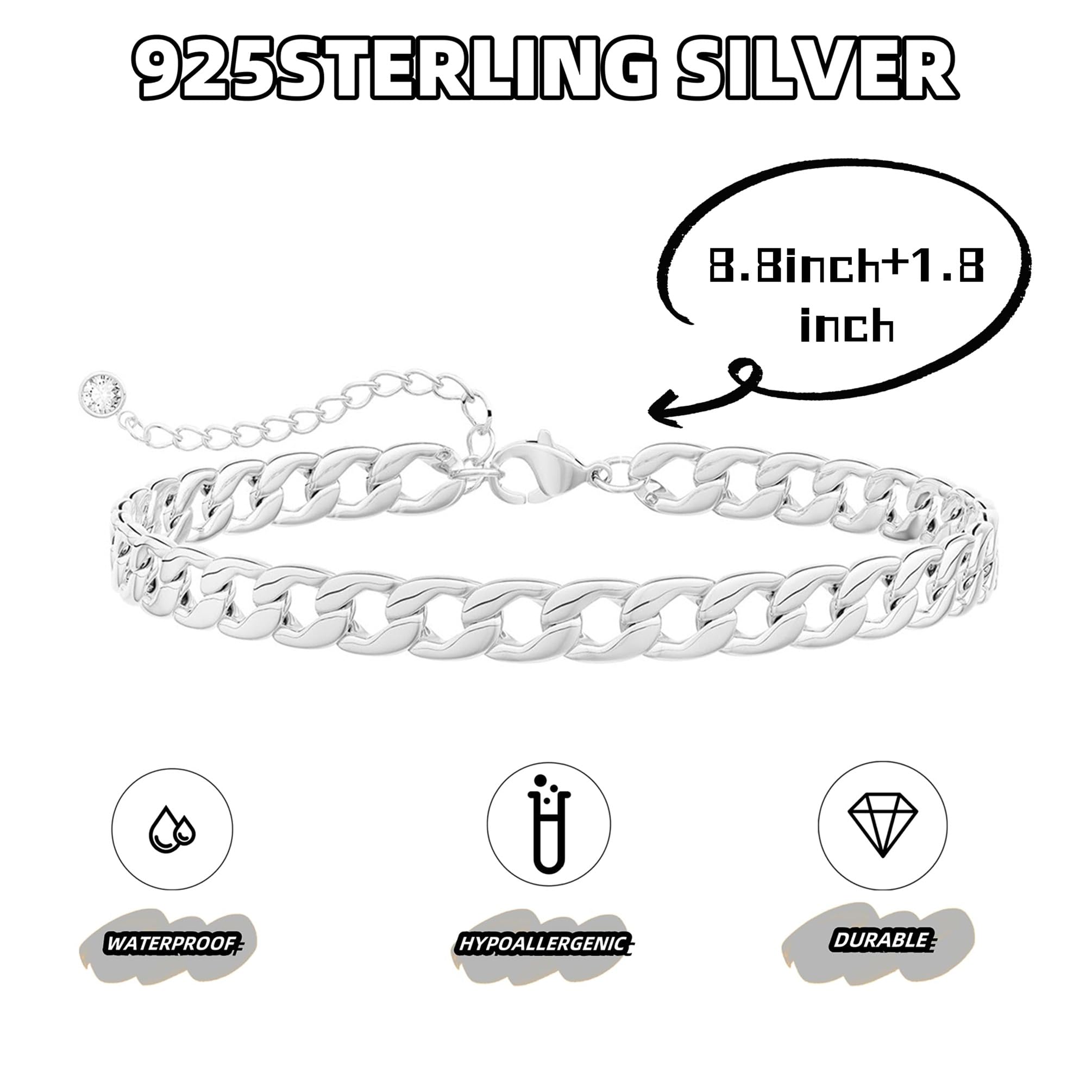 Gold Ankle Bracelets for Women Waterproof - Dainty Gold Anklets Trendy Layered 14K Gold/Silver Plated Stackable Chunky Cuban Link Chian Anklet Bracelet Set for Women Non Tarnish Beach Jewelry Gift