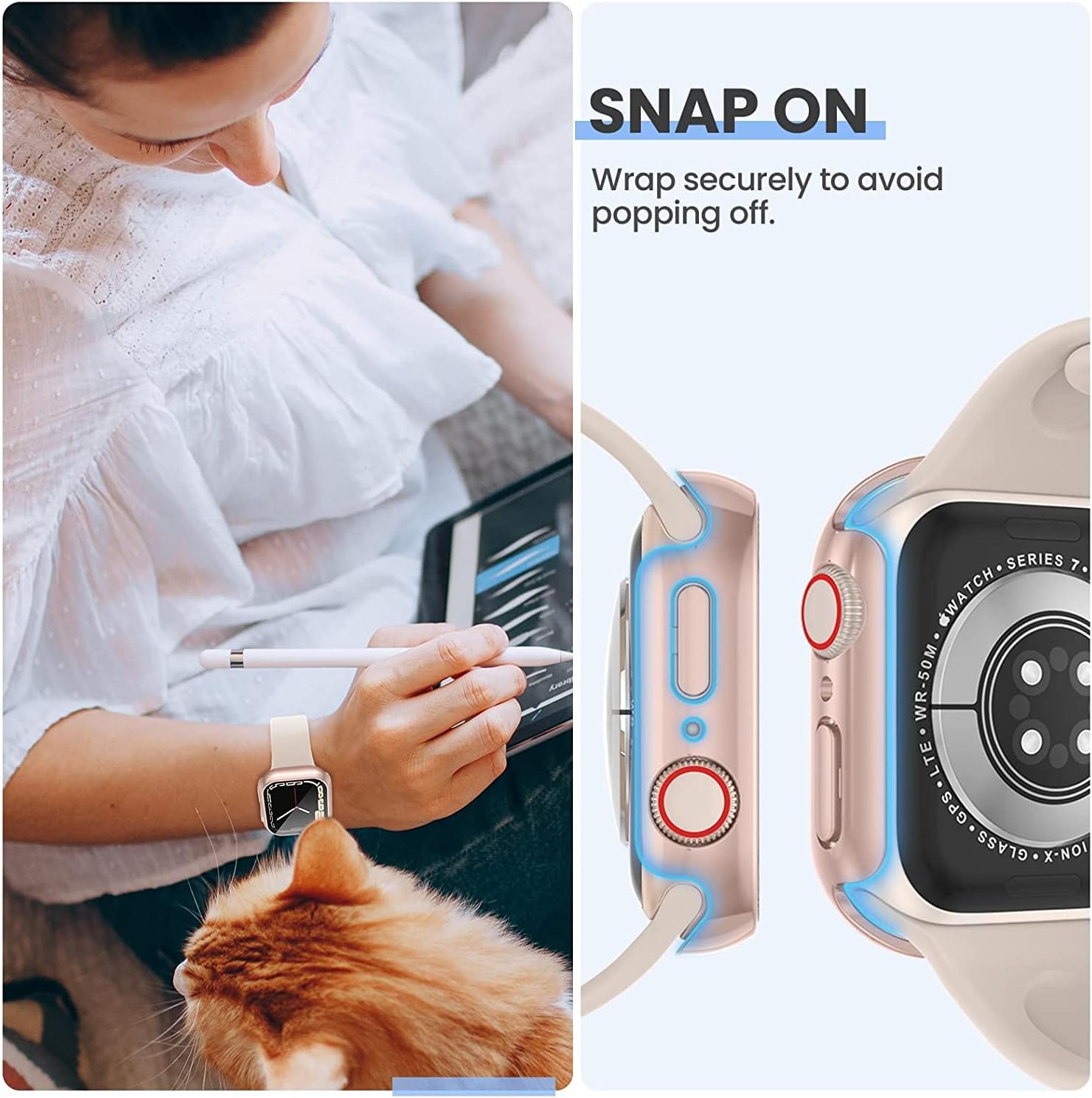 Tensea [3PCS for Apple Watch Screen Protector Case 41mm Series 9/8/7 Accessories, iWatch Protective Face Cover for Women Men, Tempered Glass Film Hard Bumper for iPhone Watch 41 mm