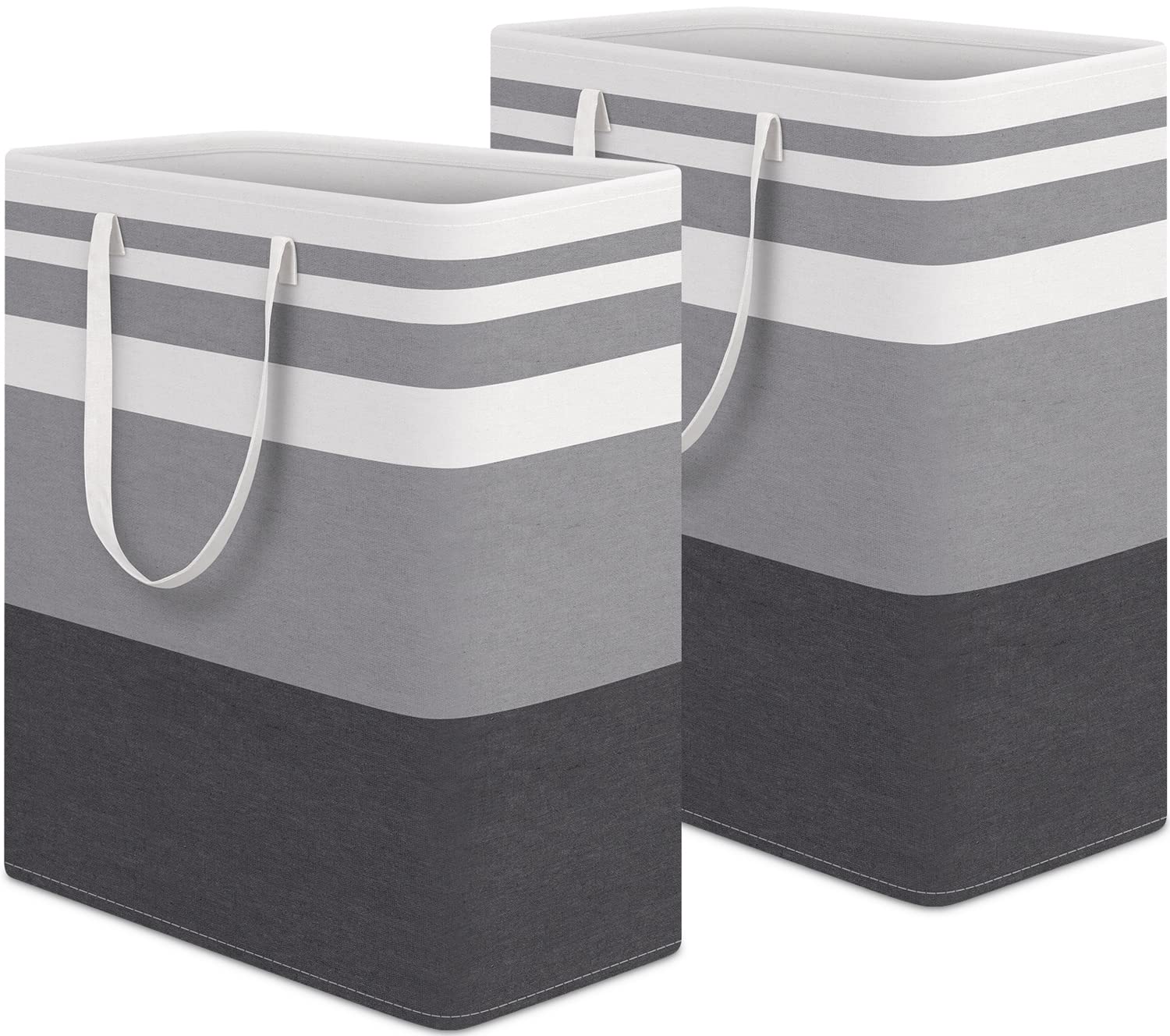 HomeHacks 2 Pack Large Laundry Baskets, Waterproof, Freestanding Laundry Hampers, Collapsible Clothes Hamper with Reinforced Handles in Laundry Room, College Dorm, Bathroom, Bedroom (Grey, 75Lx2)