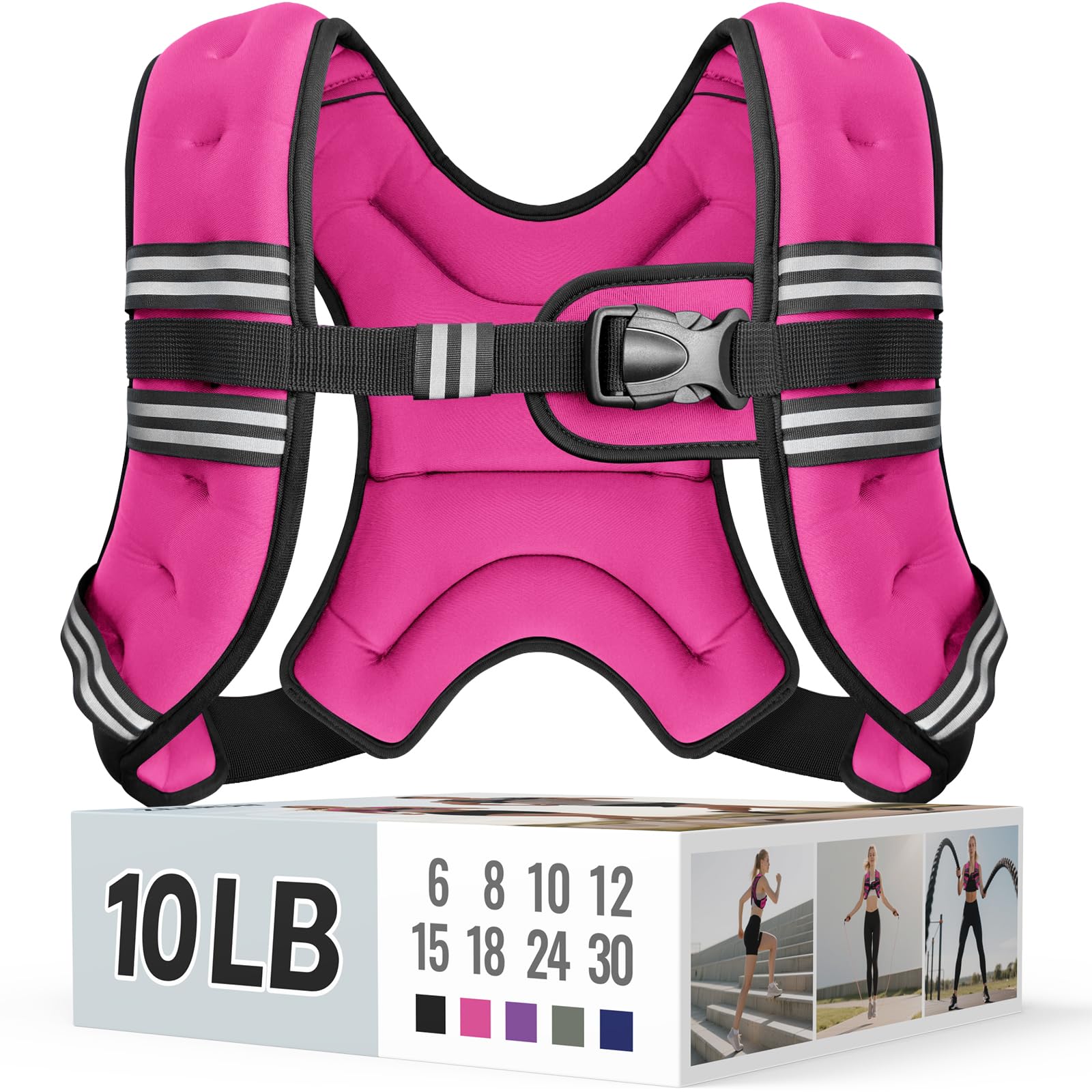 Zeerun Weighted Vest, 6lb/8lb/10lb/12lb/15lb/18lb/20lb/24lb/30lb for Men Women, Reflective Stripe Adjustable Buckle, Comfortable Durable Rucking Vest for Walking Running Strength Training