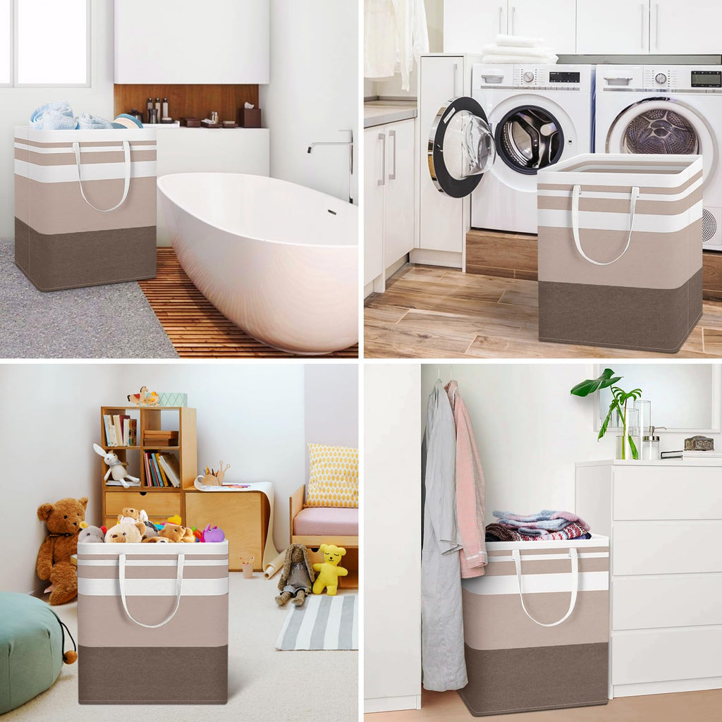 HomeHacks 2 Pack Large Laundry Baskets, Waterproof, Freestanding Laundry Hampers, Collapsible Clothes Hamper with Reinforced Handles in Laundry Room, College Dorm, Bathroom, Bedroom (Grey, 75Lx2)