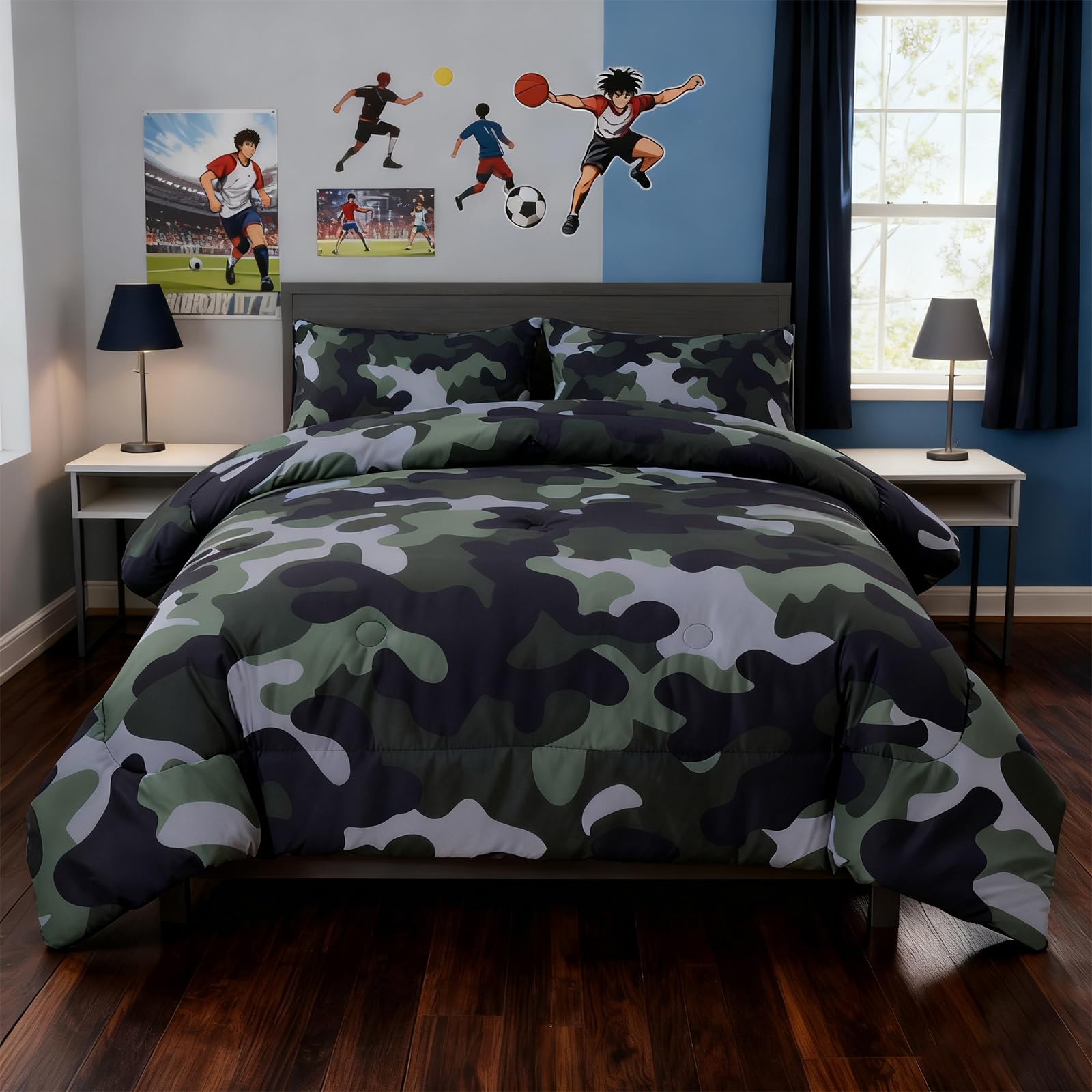 Holawakaka Twin Size Camouflage Bedding Comforter Set with Sheets, Boys Girls Men Camo Bed in A Bag 5 Pieces,Kids Teens Dorm Bed Sets Neutral Farmhouse Lodge Cabin Army Bedspread (Red, Twin)