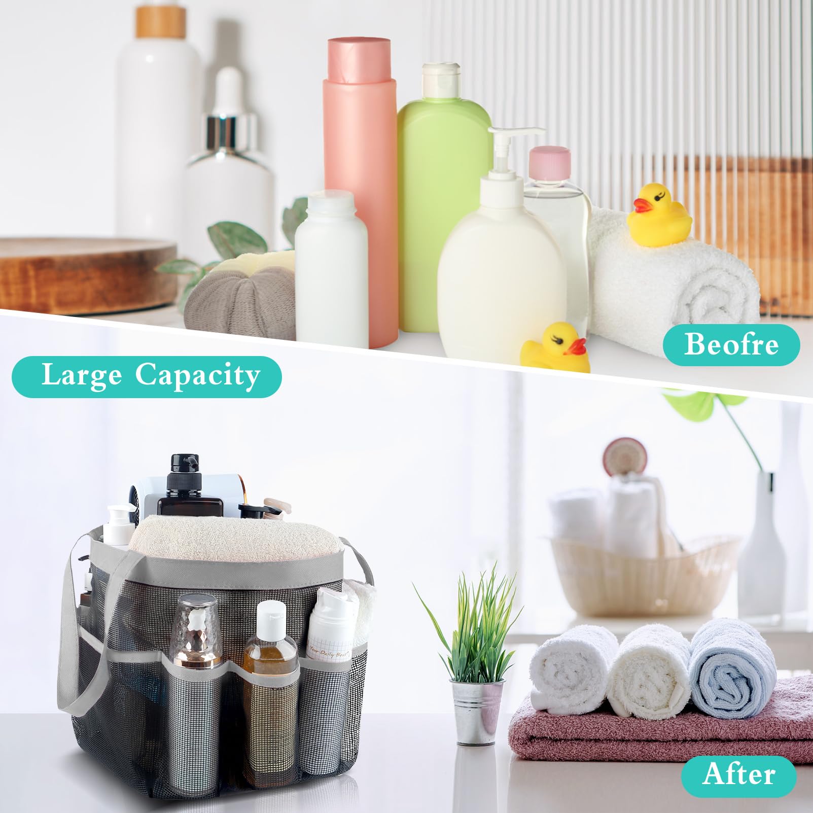 Attmu Mesh Shower Caddy Portable for College Dorm Room Camping Essentials, Shower Caddy Dorm with 9-Pockets, Large Capacity Hanging Basket Bathroom Bag for Toiletry, Swimming, Gym, Camp, Beach