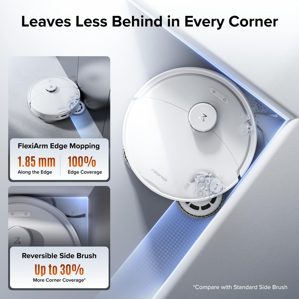 roborock Qrevo S5V Robot Vacuum and Mop, FlexiArm Edge Mopping, 12,000Pa Suction, Dual Zero-Tangle System, Smart Obstacle Avoidance, 10mm Mop Lifting, Auto Mop Washing&Drying, Self-Emptying&Refilling
