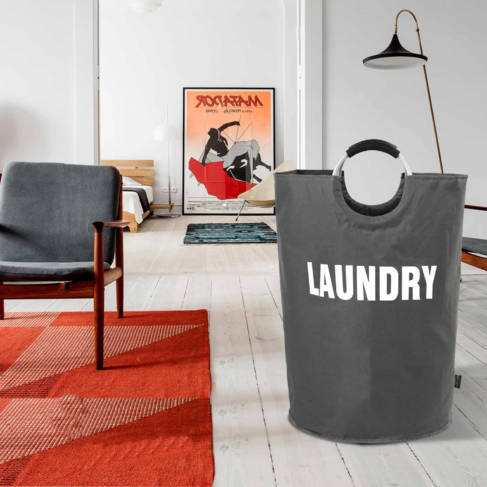 DOKEHOM 90L Large Laundry Basket, Collapsible Laundry Bag, Black | Freestanding tall clothes hamper & foldable washing bin. High-capacity clothes storage basket with durable sturdy handles