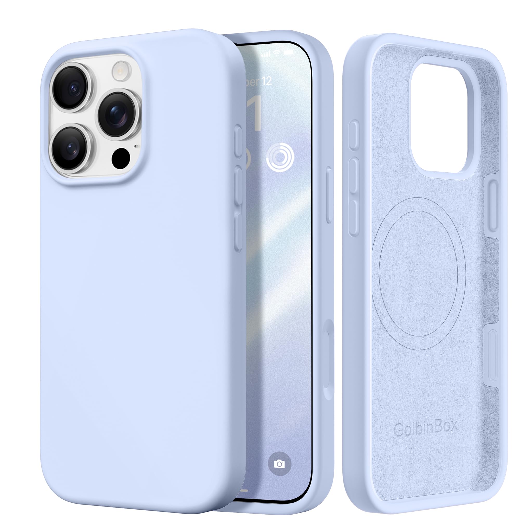 GolbinBox Magnetic for iPhone 17 Pro Max Case, Compatible with MagSafe, [Full Camera Protection] [Screen Protector], Silicone Shockproof Phone Cover with Anti-Scratch Microfiber Lining, Chalk Pink