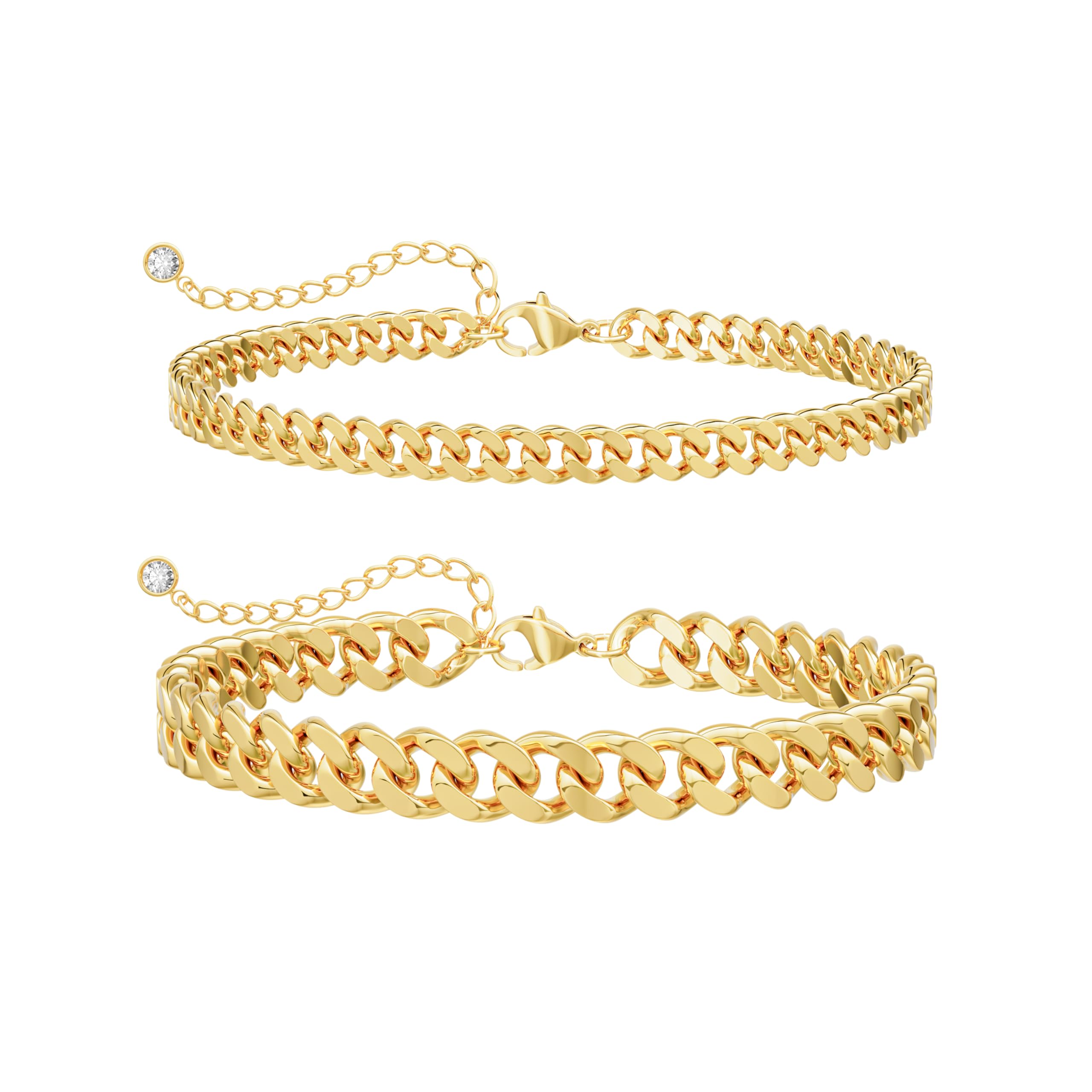 Gold Ankle Bracelets for Women Waterproof - Dainty Gold Anklets Trendy Layered 14K Gold/Silver Plated Stackable Chunky Cuban Link Chian Anklet Bracelet Set for Women Non Tarnish Beach Jewelry Gift