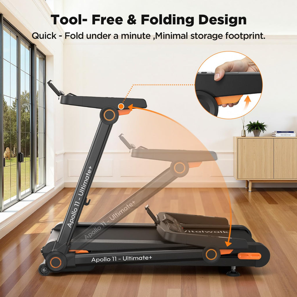 Vitalwalk Foldable Treadmill with Auto Incline, Commercial 49"x18" Wide Running Belt, 10MPH, 3.5HP Brushless, Walking Pad Treadmill for Home, Auto Folding, No Installation, 350LBS, APP