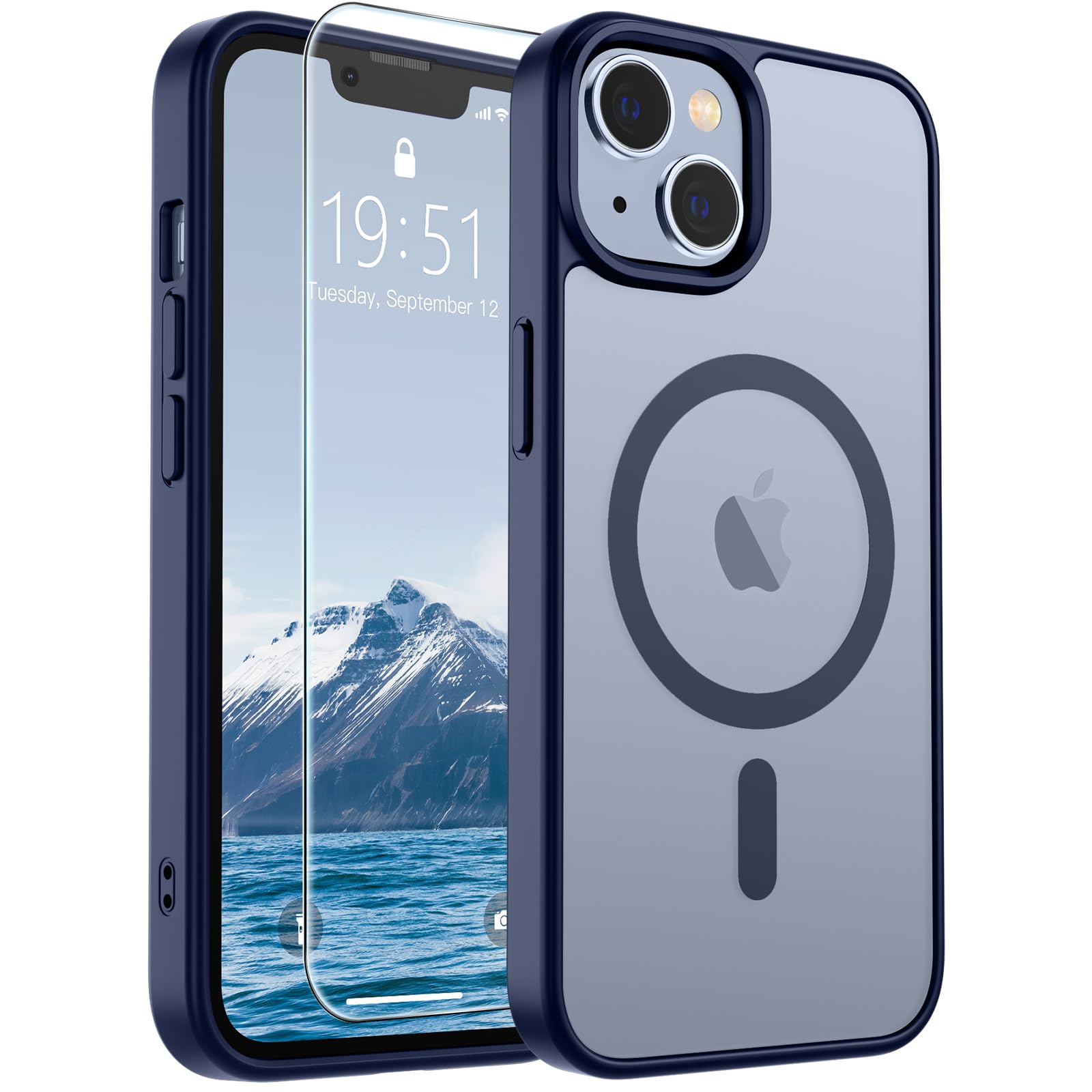 SUPFINE Magnetic for iPhone 17 Pro Max Case with Screen Protector (Compatible with MagSafe)(Military Grade Drop Protection) Translucent Matte Phone Cover,Dark Blue