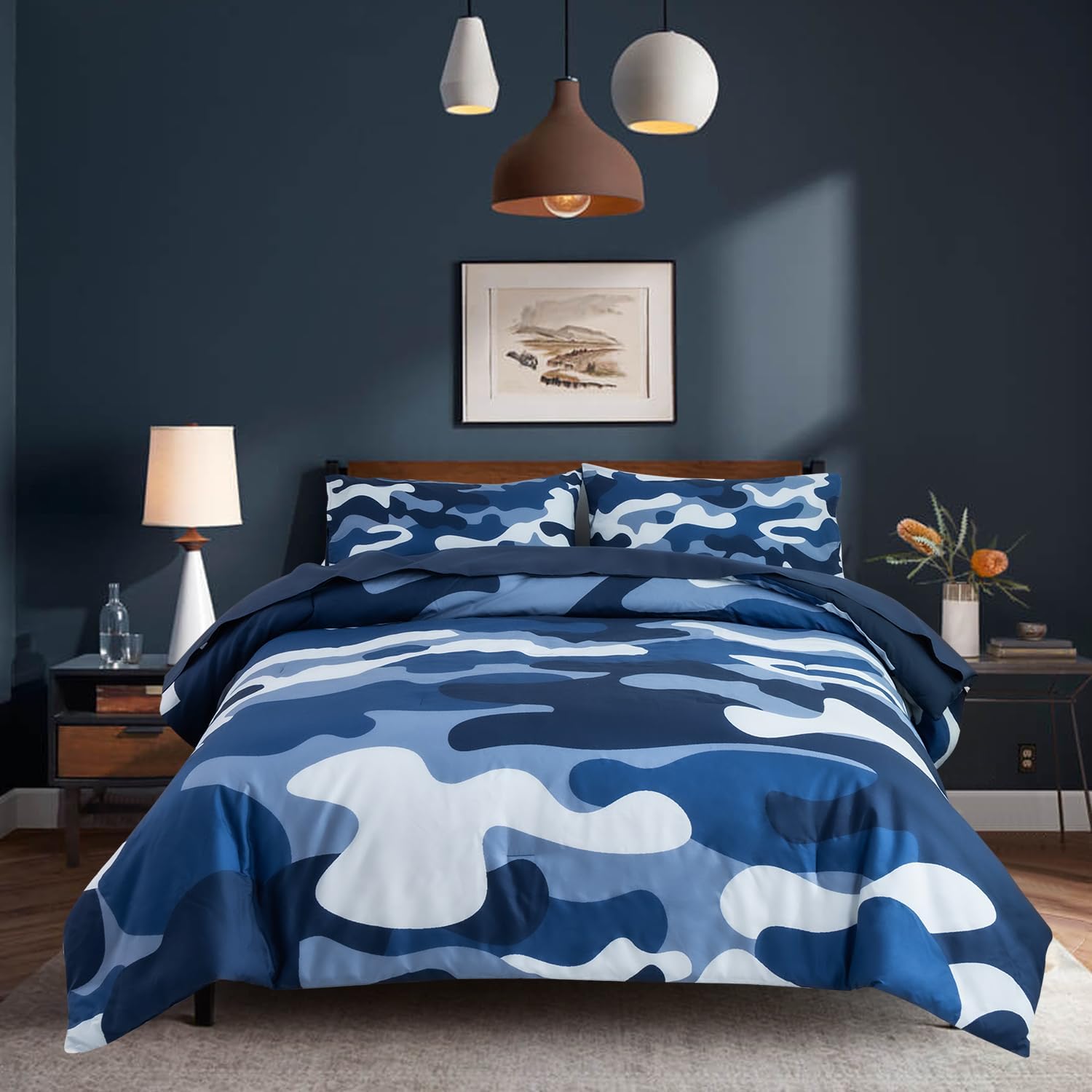 Holawakaka Twin Size Camouflage Bedding Comforter Set with Sheets, Boys Girls Men Camo Bed in A Bag 5 Pieces,Kids Teens Dorm Bed Sets Neutral Farmhouse Lodge Cabin Army Bedspread (Red, Twin)