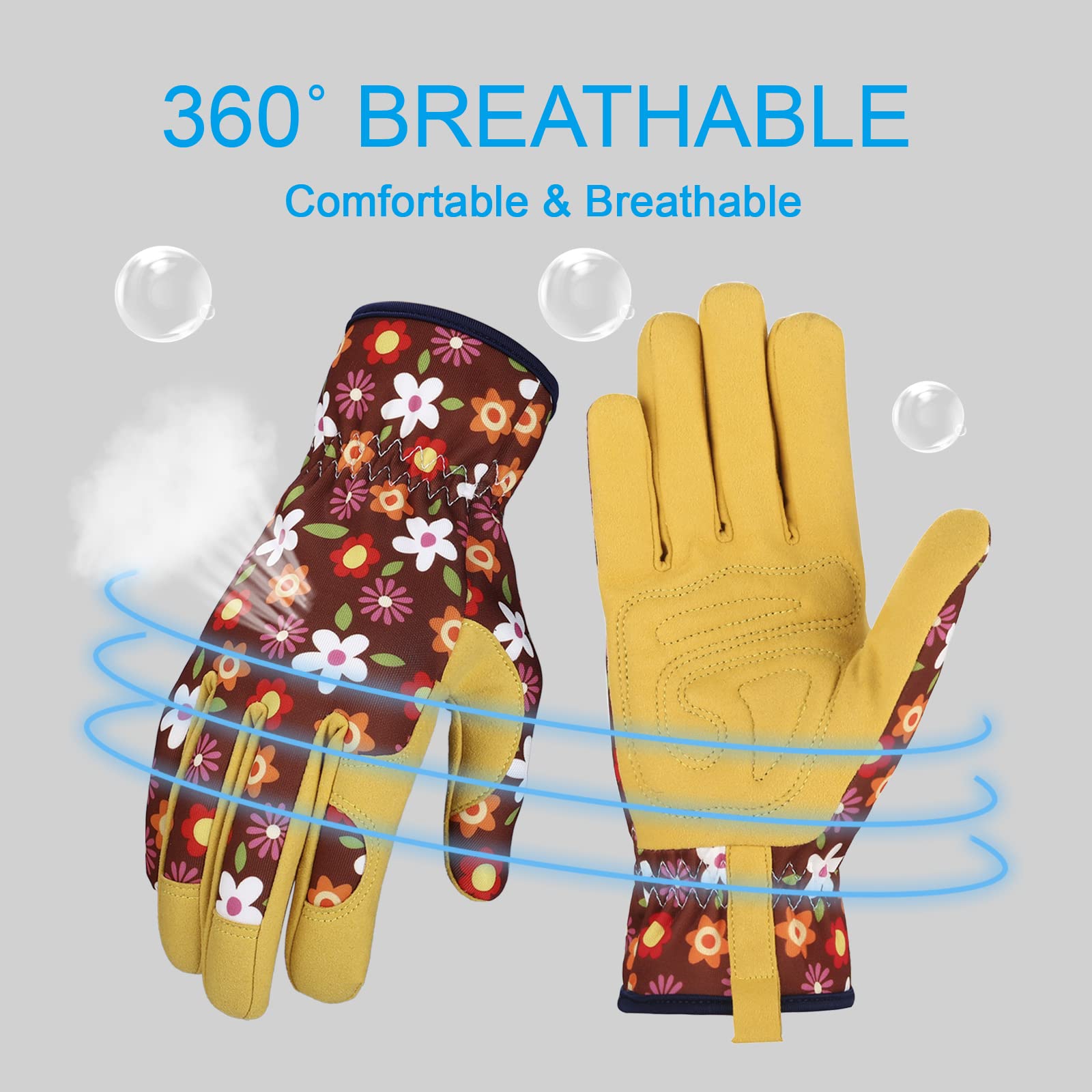 Bamllum Leather Gardening Gloves for Women - Working Gloves for Weeding, Digging, Planting, Raking and Pruning