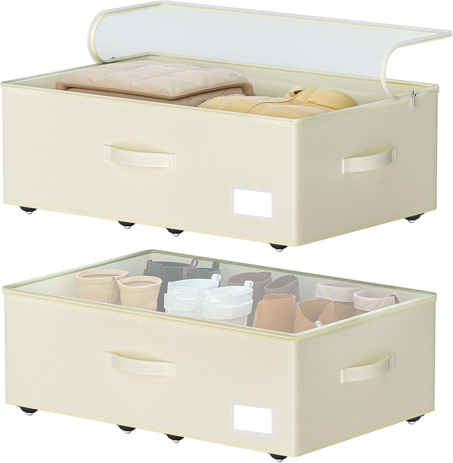 EE-RoomWorld Under Bed Storage with Wheels, No Assemble Required 10 inches height Under Bed Storage bins,Large capacity Rolling Underbed Shoe Storage containers，dorm underbed storage drawers