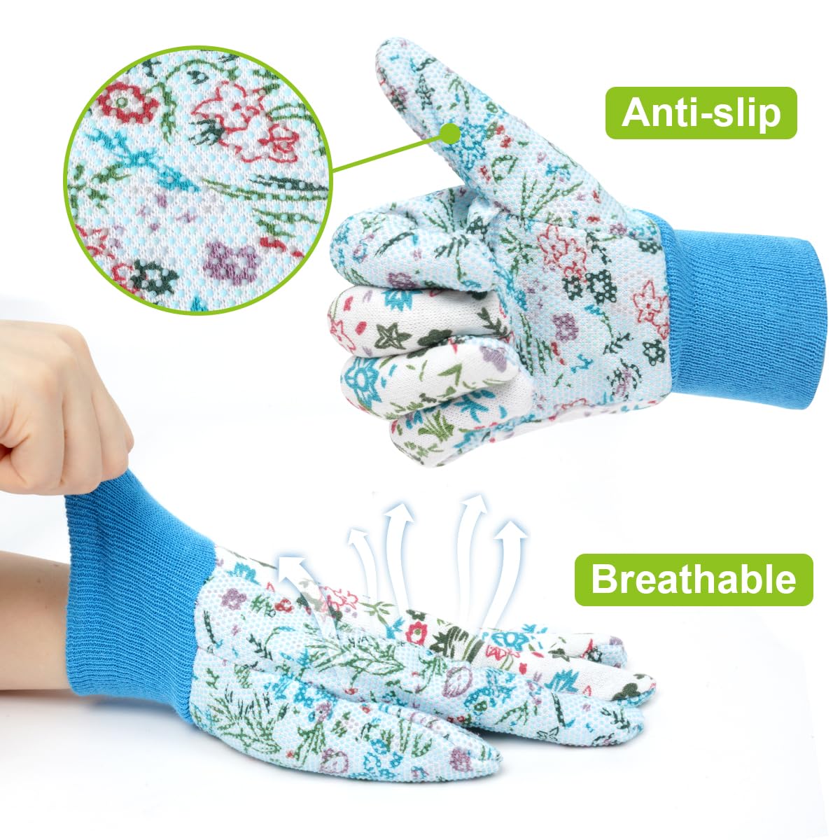 Ainiv Floral Gardening Gloves for Women/Ladies, Non-Slip Garden Work Gloves,Breathable Yard Work Glove Light Working Gloves