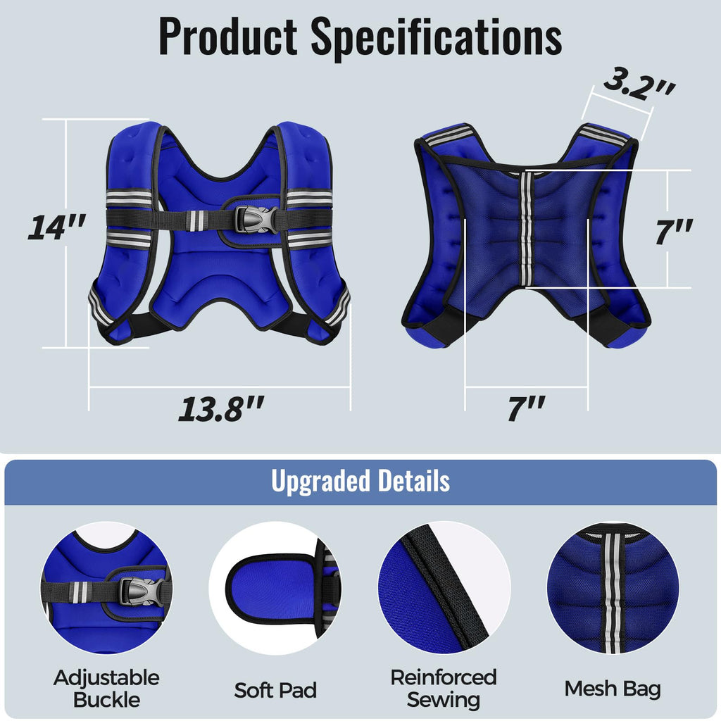 Zeerun Weighted Vest, 6lb/8lb/10lb/12lb/15lb/18lb/20lb/24lb/30lb for Men Women, Reflective Stripe Adjustable Buckle, Comfortable Durable Rucking Vest for Walking Running Strength Training