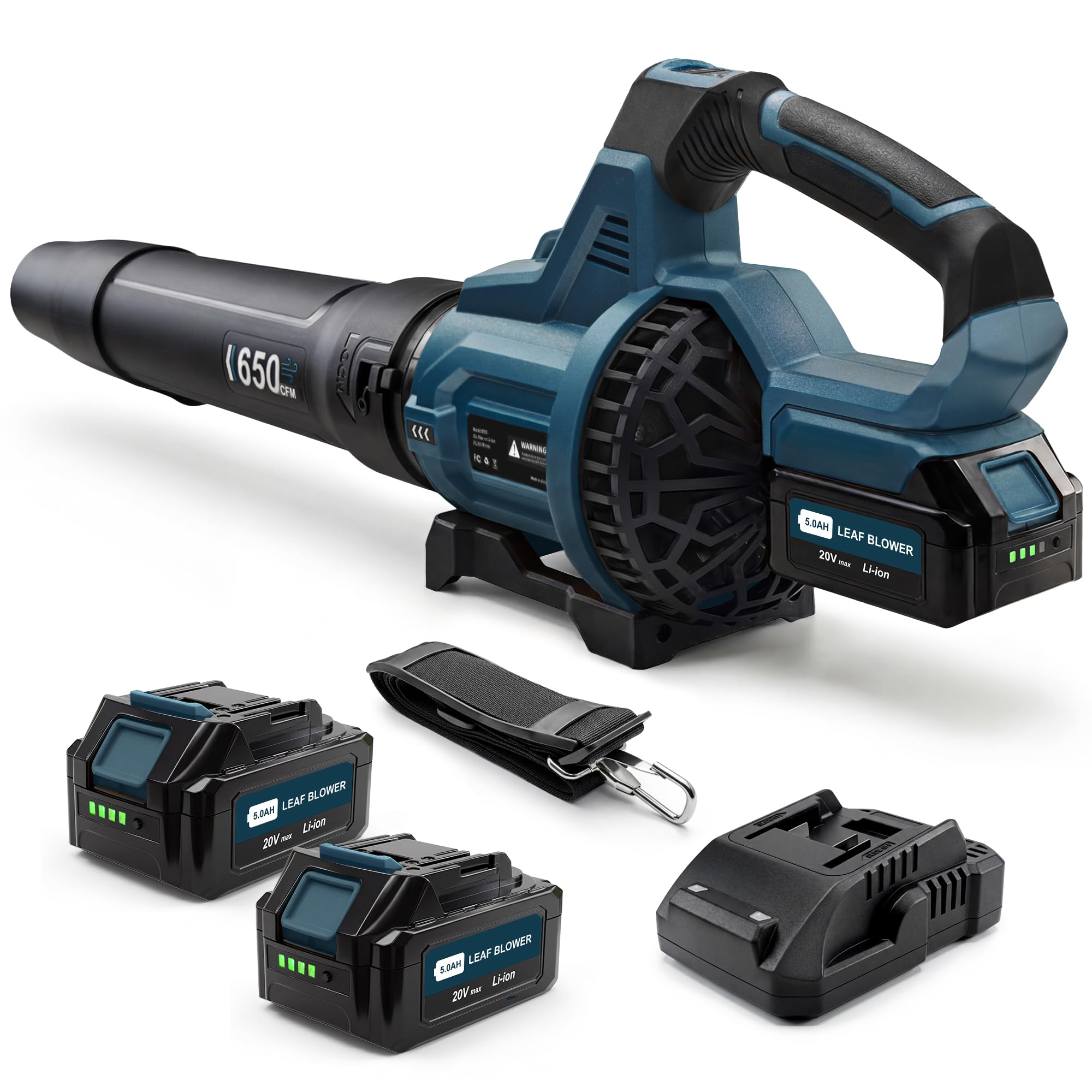 LOSART Leaf Blower Cordless, 650CFM & 3 Speed Levels, 1200W Electric Cordless Leaf Blower with 2 x 5.0Ah Batteries & Fast Charger, Blowers for Lawn Care, Yard, Blowing Leaves, Dust, Snow