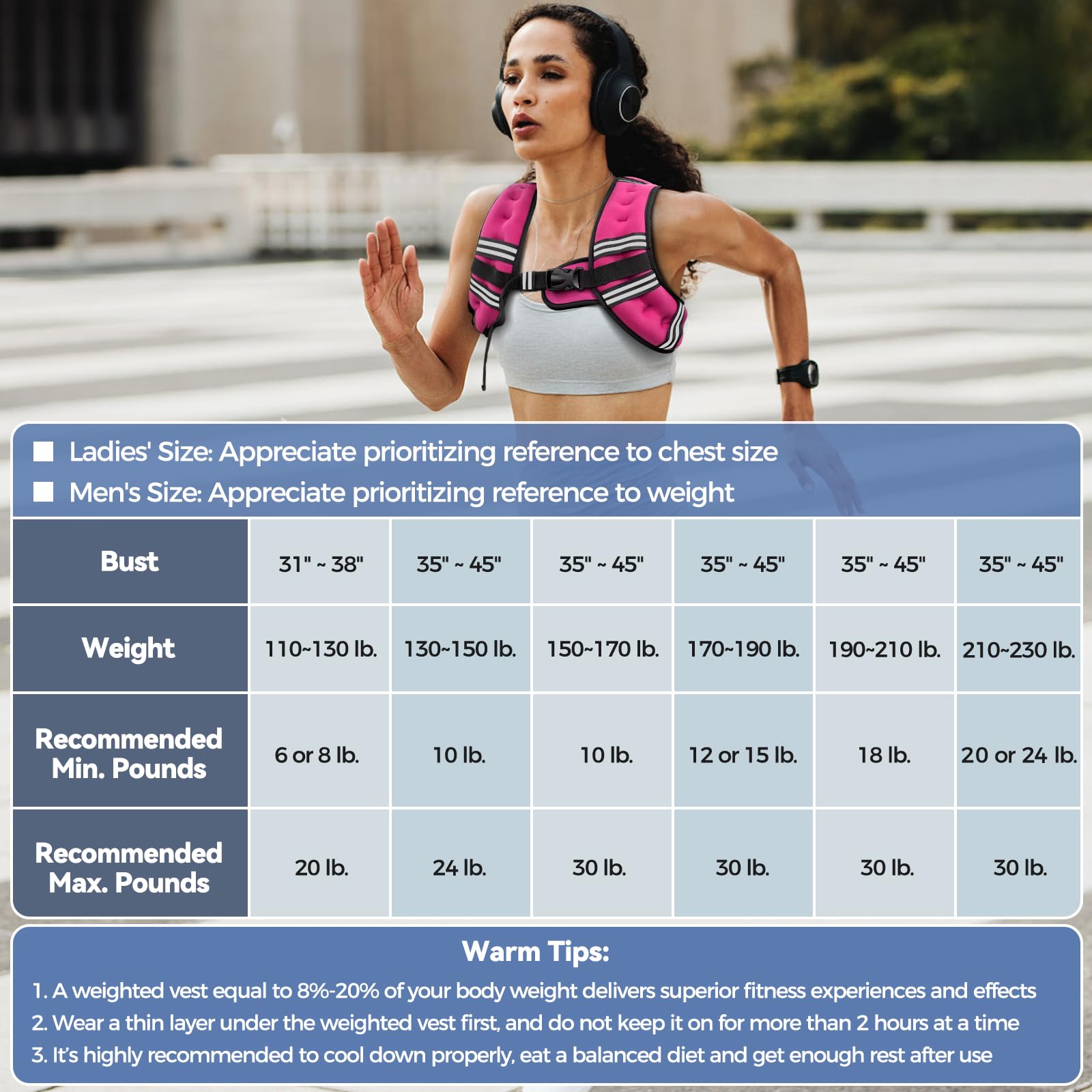 Zeerun Weighted Vest, 6lb/8lb/10lb/12lb/15lb/18lb/20lb/24lb/30lb for Men Women, Reflective Stripe Adjustable Buckle, Comfortable Durable Rucking Vest for Walking Running Strength Training