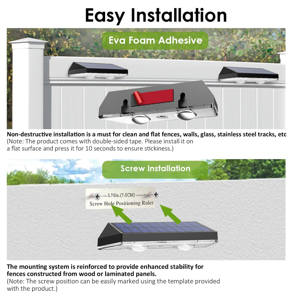 Solar Fence Lights Outdoor - 2700/4000/6000K 3 Mode, 8 Pack Solar Fence Lights Outdoor Waterproof LED, Fence Light Solar Powered for Outside, Backyard, Railing, Step, Patio,Wall and Home Improvement