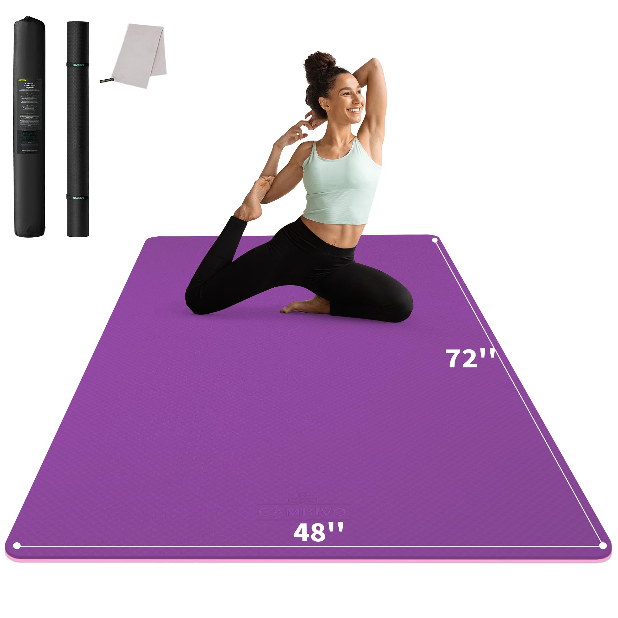 CAMBIVO Yoga Mat 72" x 48" Large Workout Mat for Home Gym Flooring | 6mm-12mm (0.24"-0.48") Extra Thick Exercise Mat for Apartment Fitness | High-Density TPE Cushioning for Joint Protection
