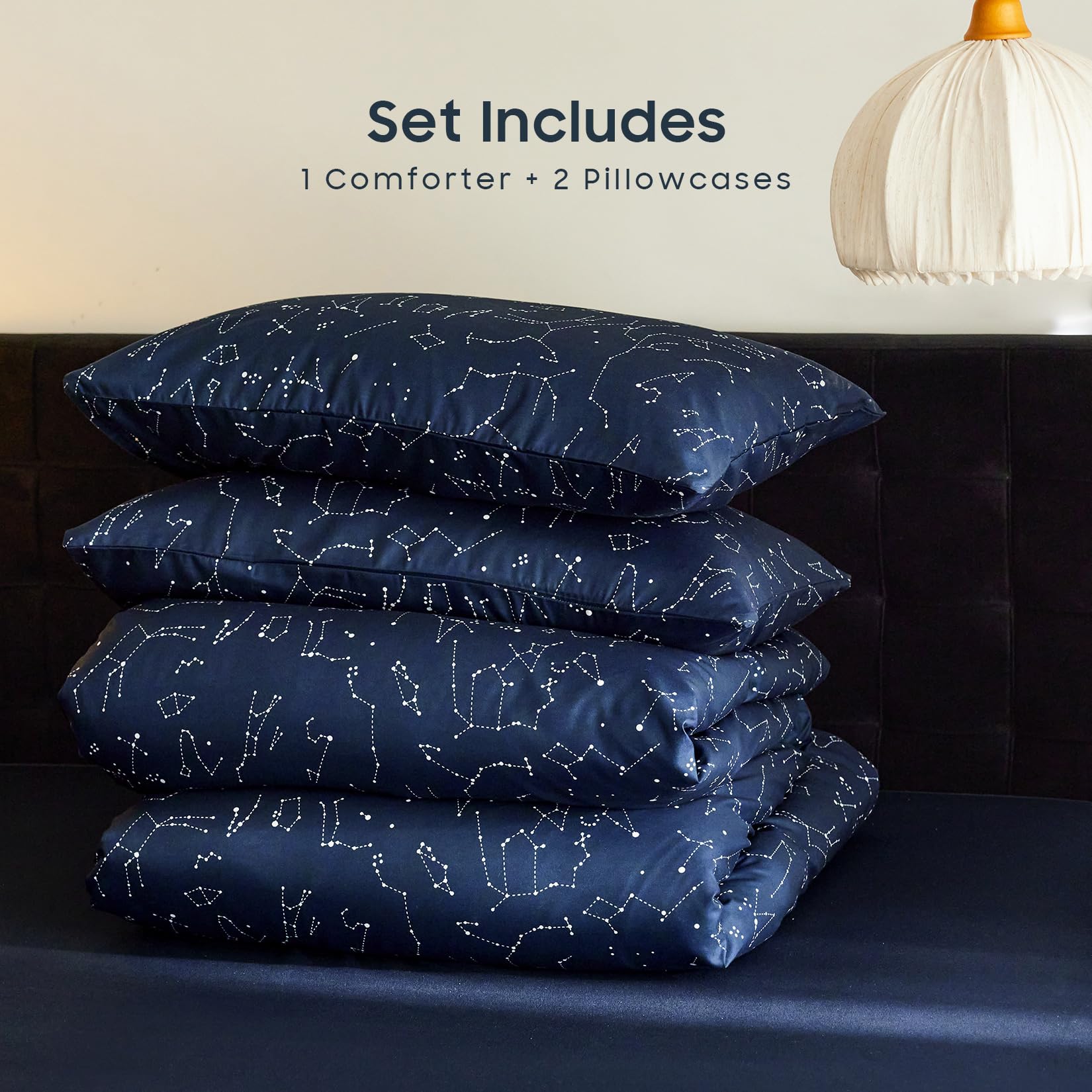 Wake In Cloud - Constellation Comforter Set, Celestial Space Star Galaxy Astrology, Soft Lightweight Bedding for Teen Kids Boys Girls, 3 Pieces, Navy Blue, Twin/Twin XL Size